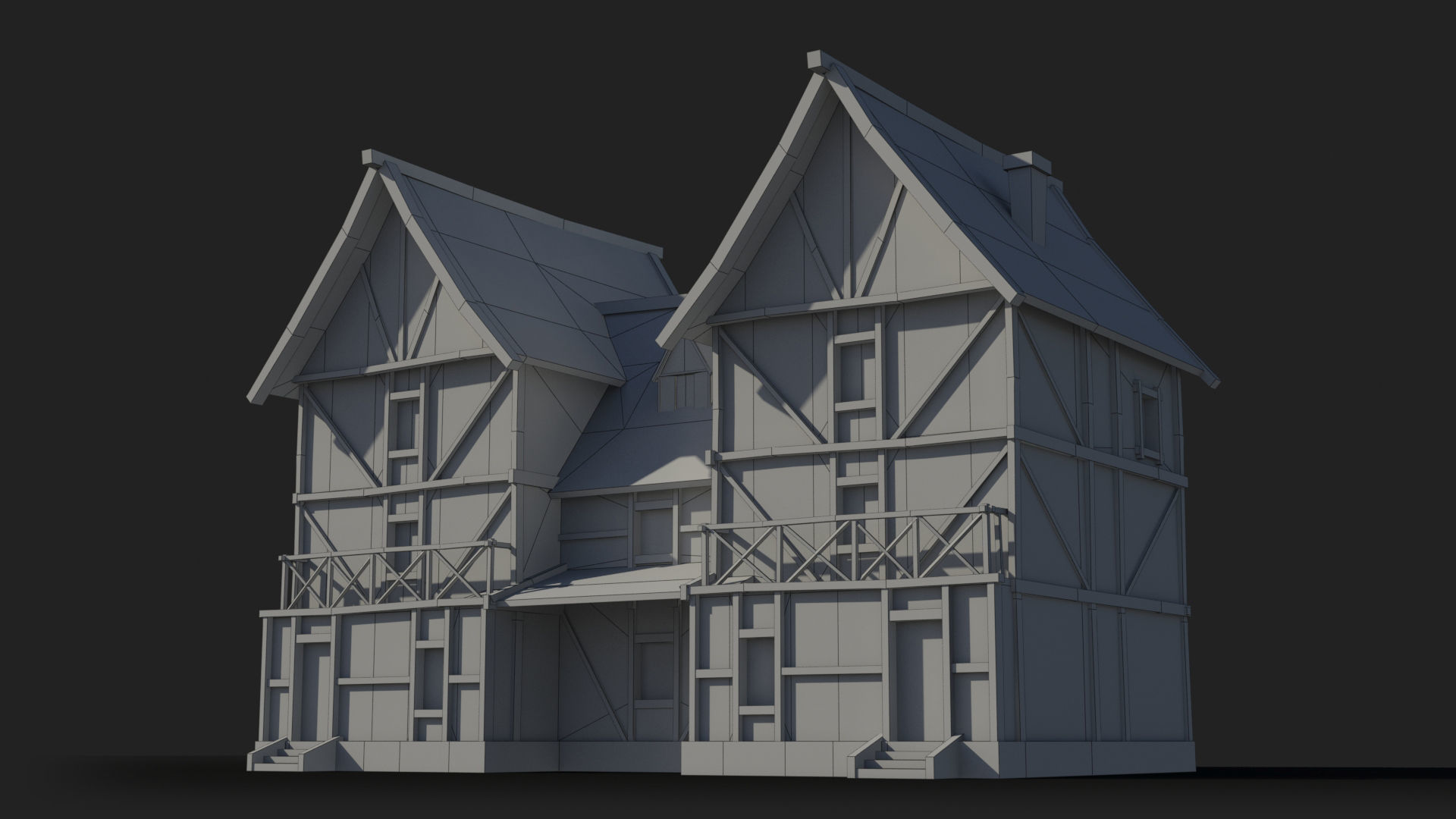 Medieval house x16 Low-poly 3D model_7