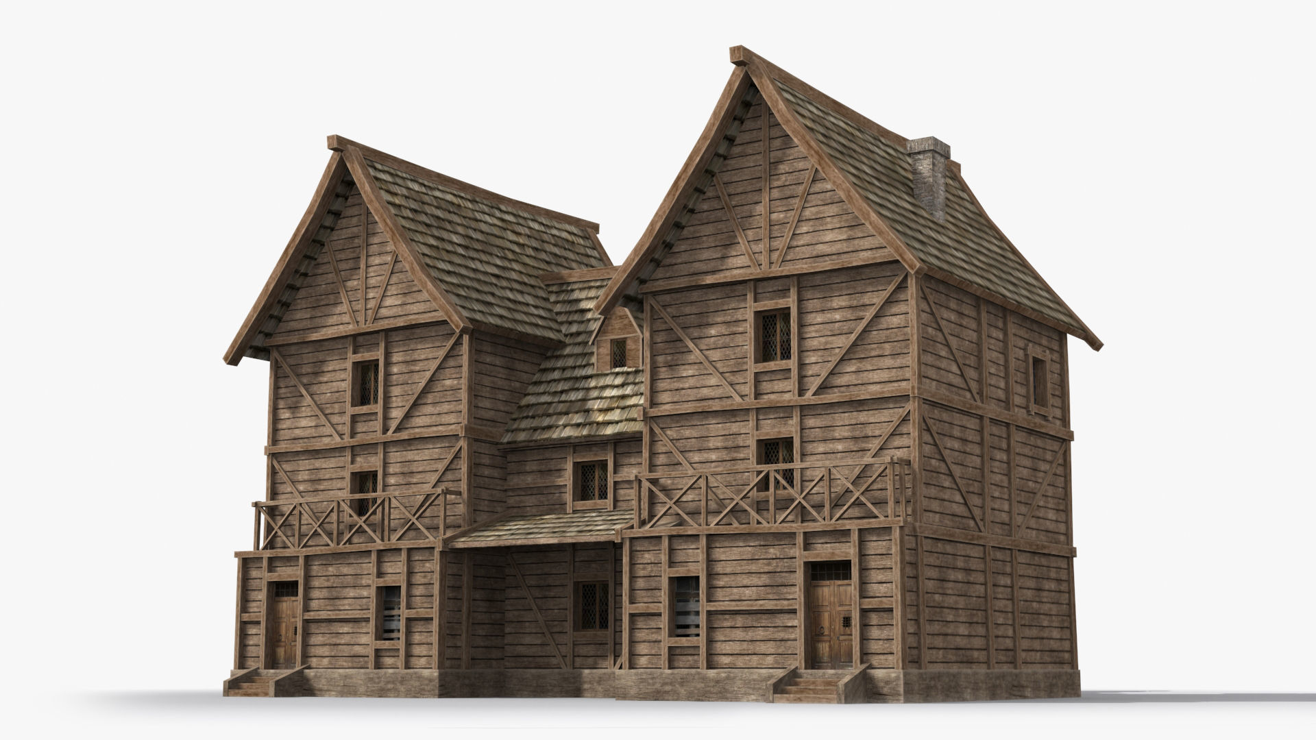 Medieval house x16 Low-poly 3D model_2