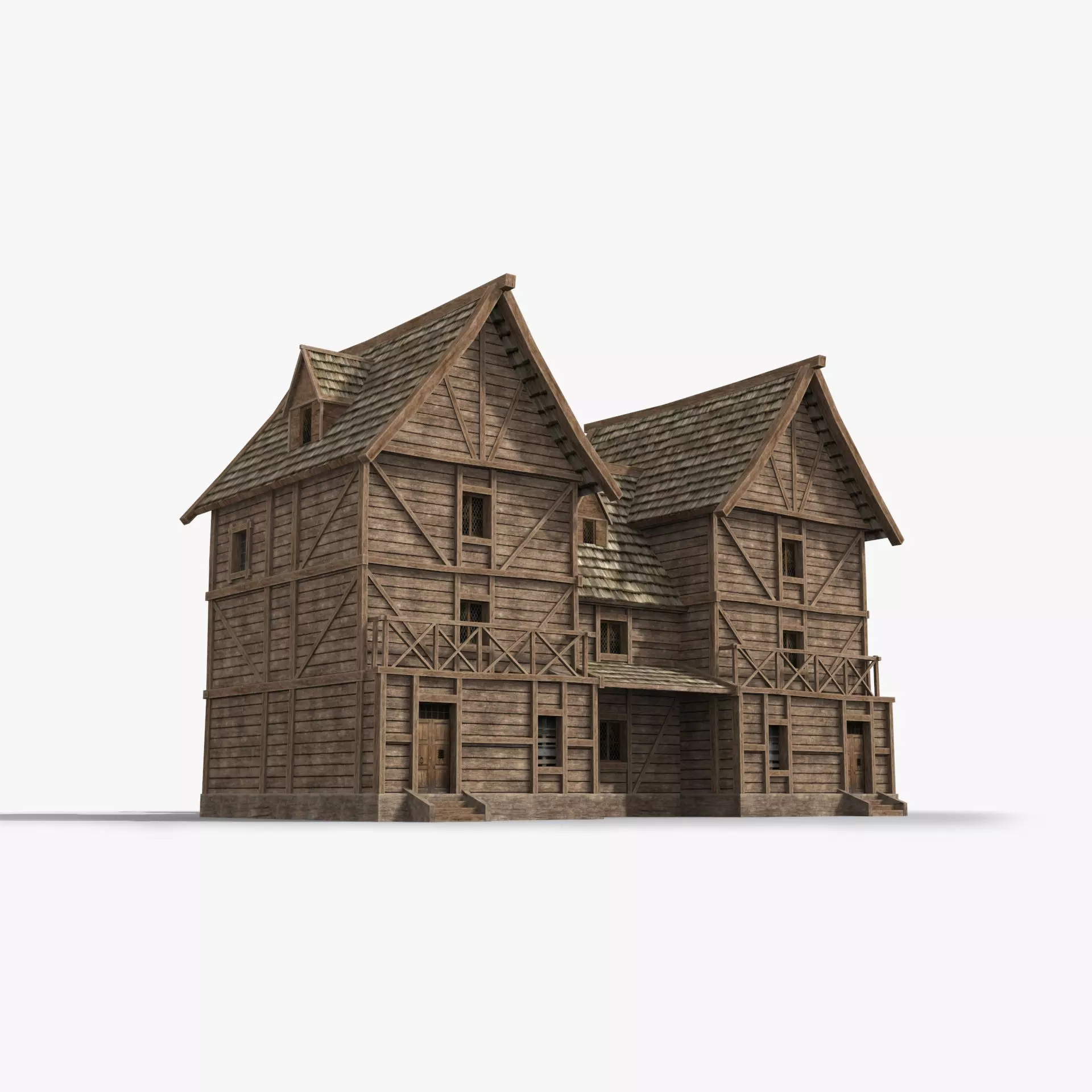 Medieval house x16 Low-poly 3D model_0