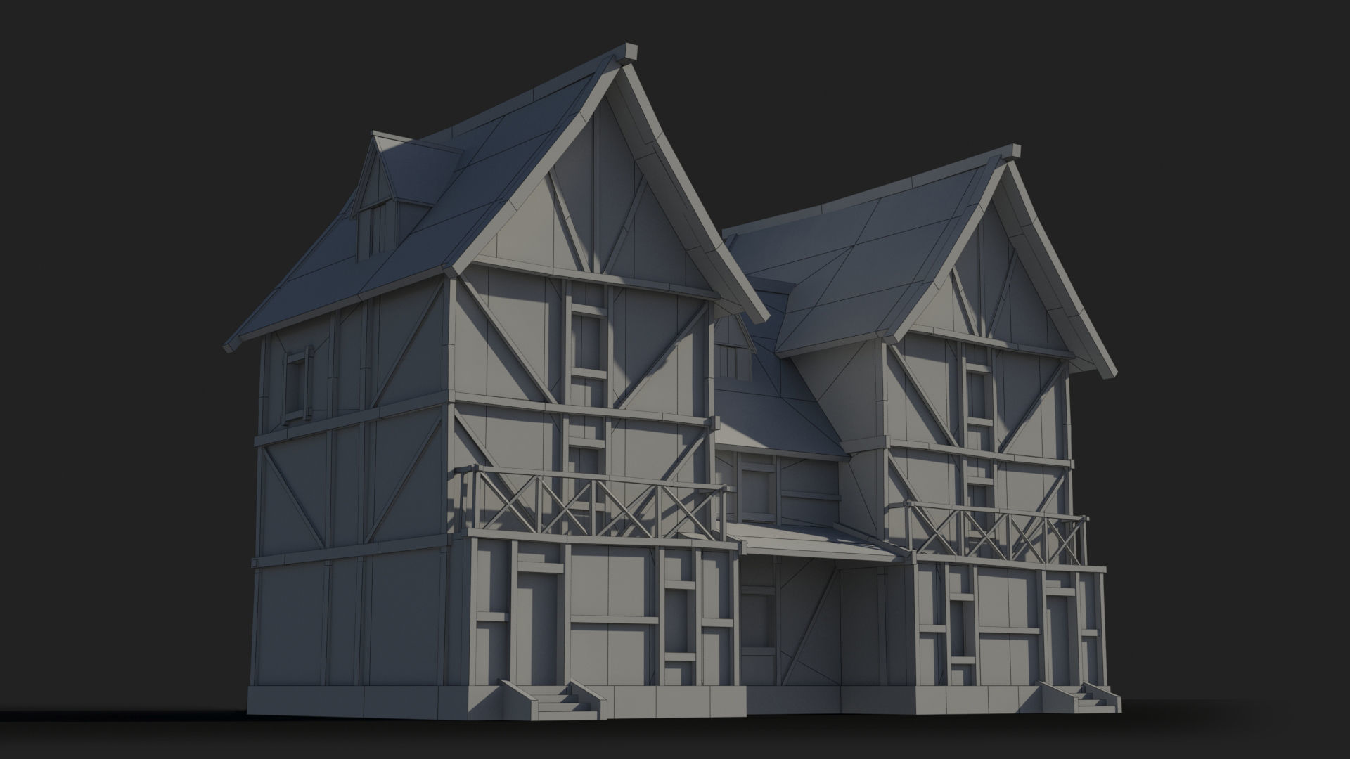 Medieval house x16 Low-poly 3D model_5