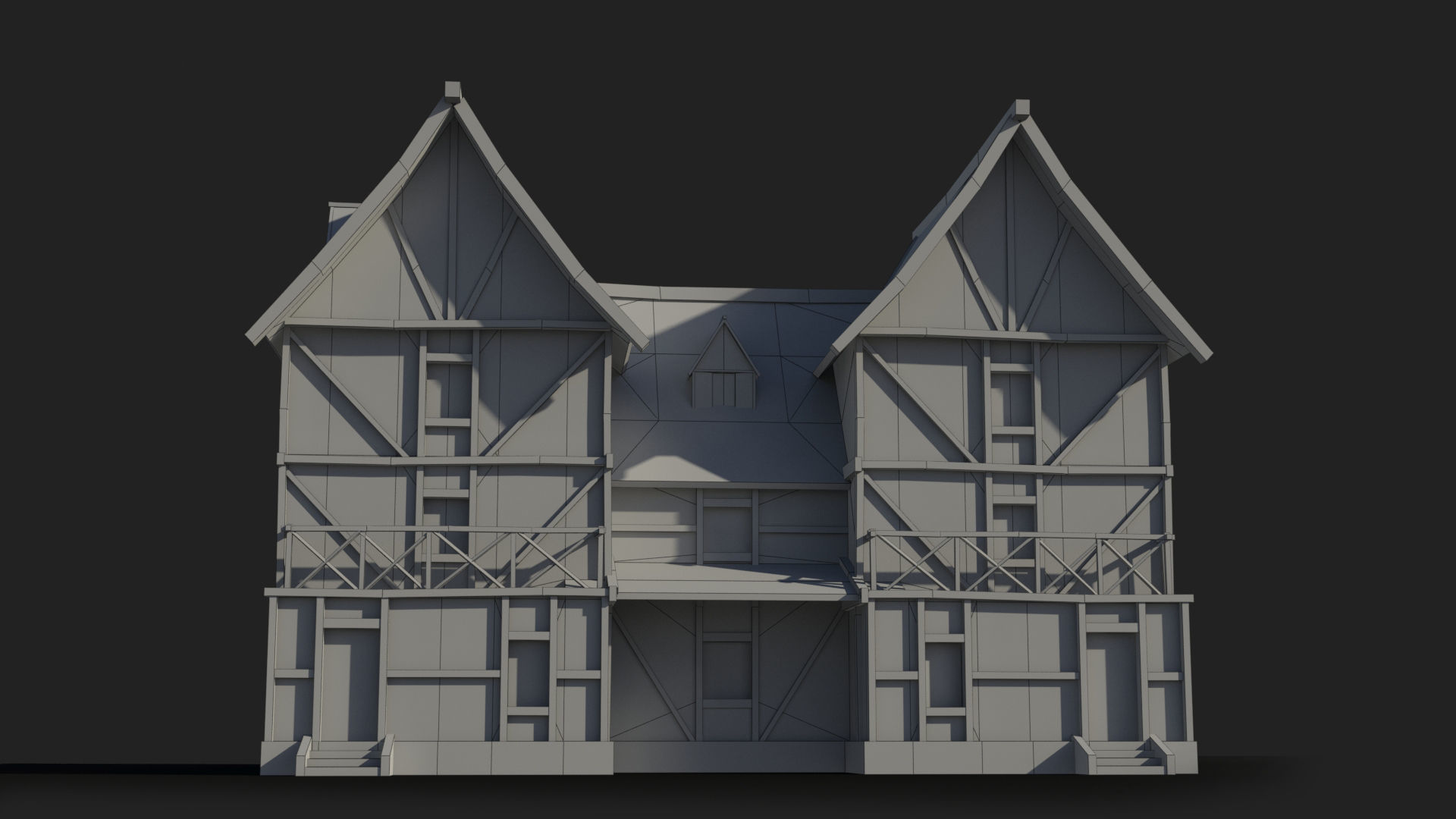 Medieval house x16 Low-poly 3D model_6
