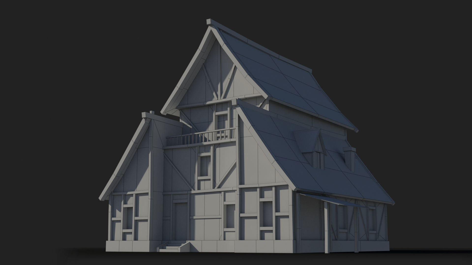 Medieval house x17 Low-poly 3D model_5
