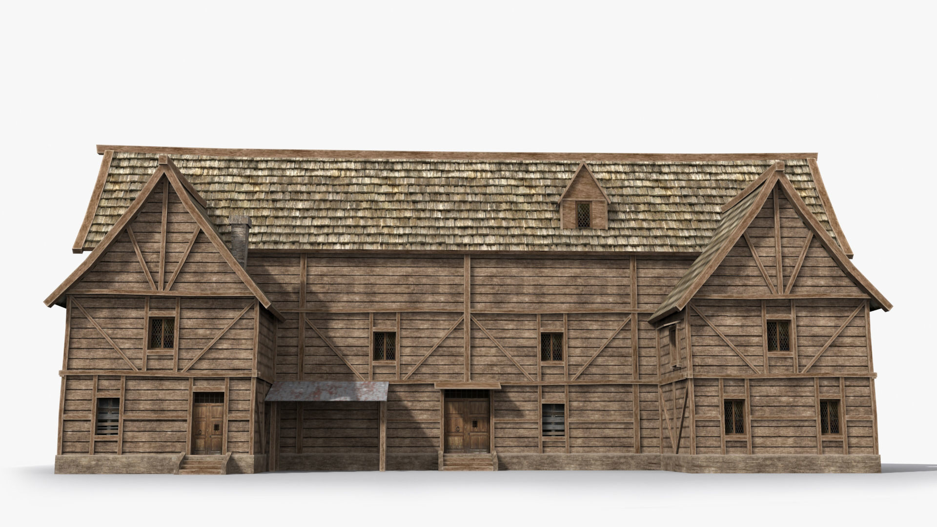 Medieval house x20 Low-poly 3D model_1