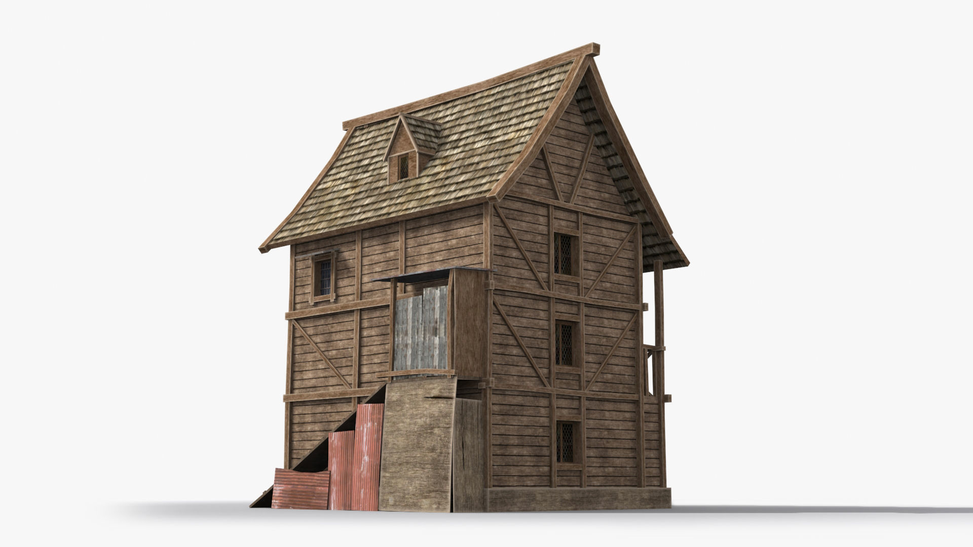Medieval house x21 Low-poly 3D model_4