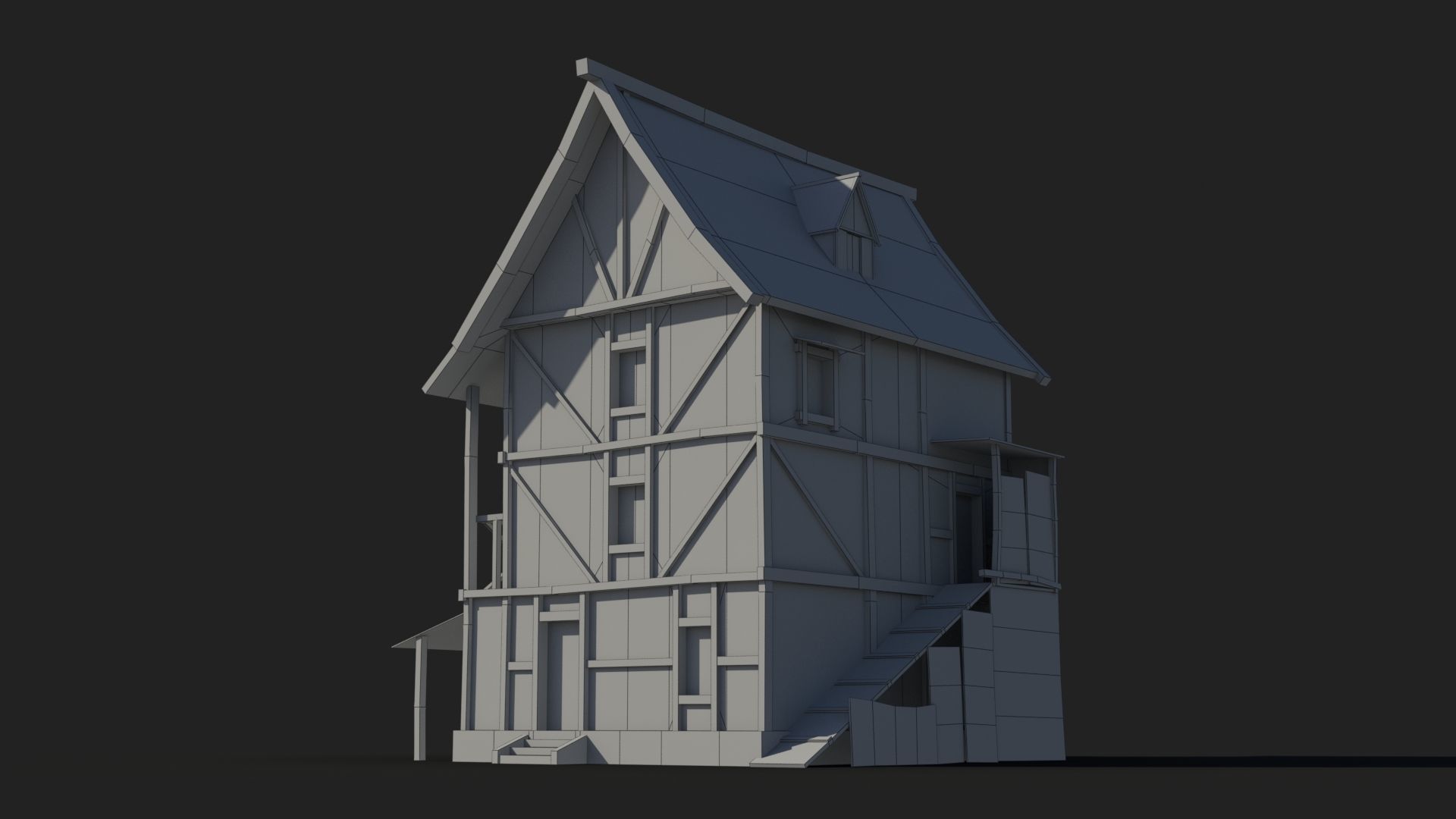 Medieval house x21 Low-poly 3D model_5