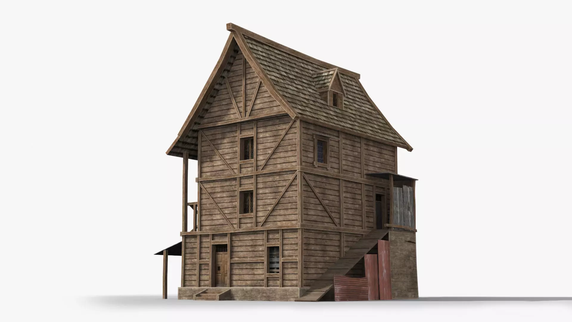 Medieval house x21 Low-poly 3D model_0