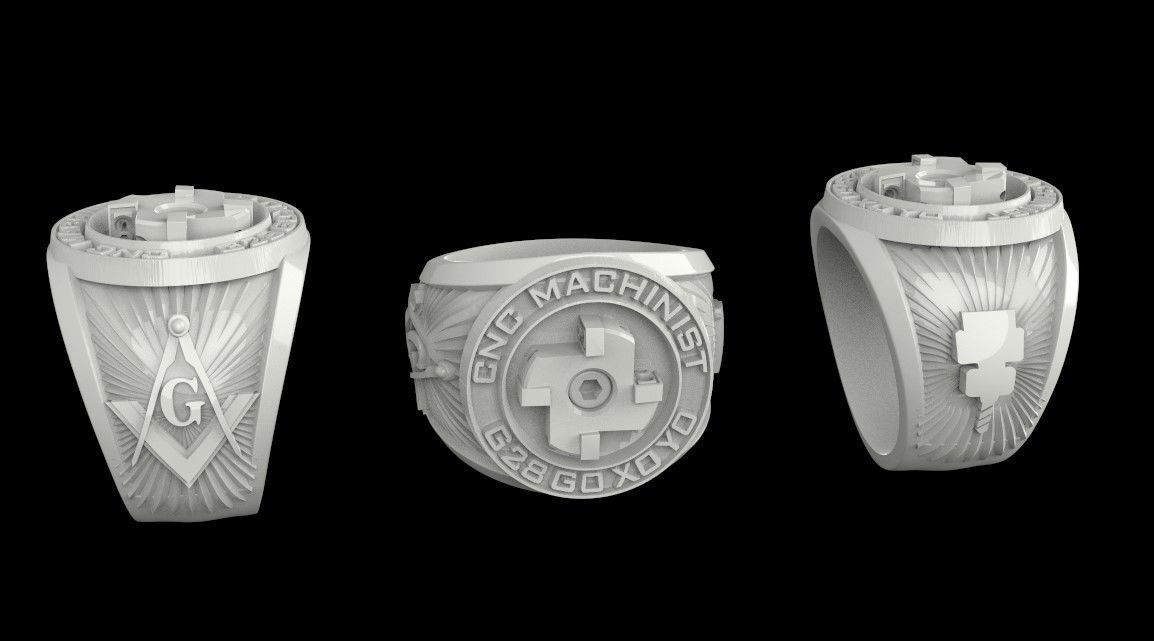 CNC Machinist Masonic Ring 3D model 3D printable | CGTrader