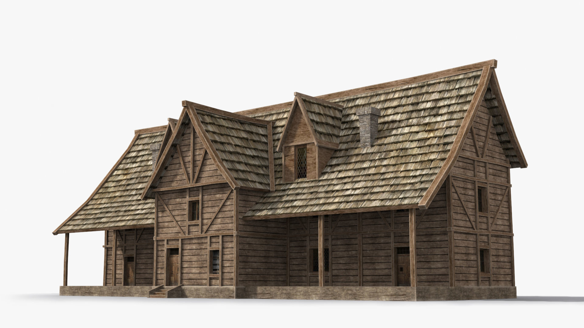 Medieval house x25 Low-poly 3D model_2