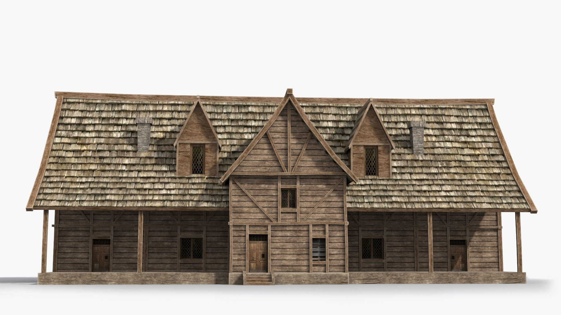 Medieval house x25 Low-poly 3D model_1