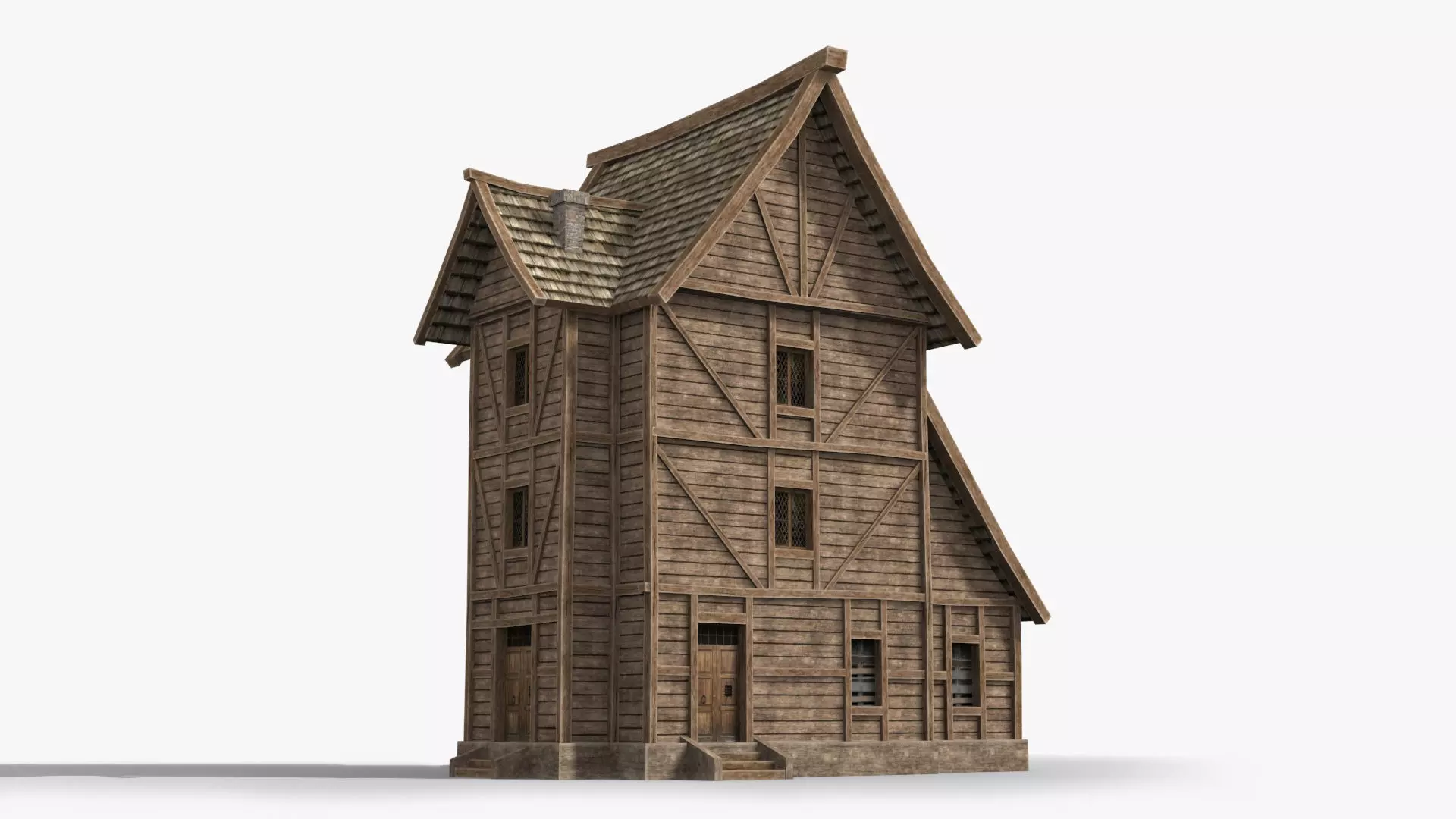 Medieval house x30 Low-poly 3D model_0