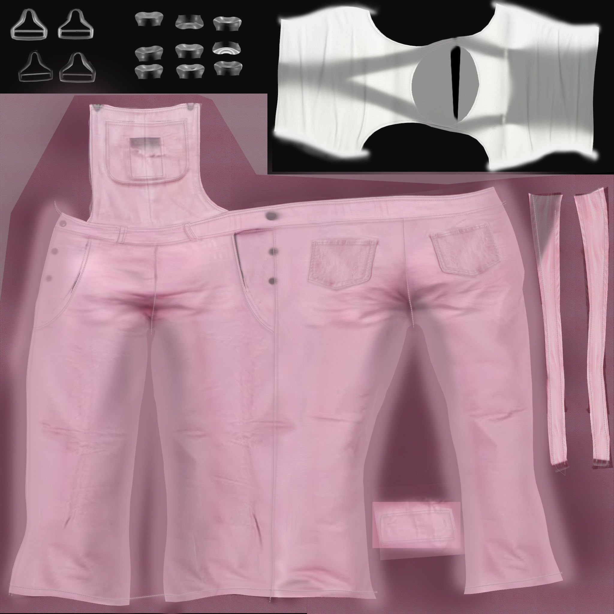 Womens Jumpsuit Low-poly 3D model_10