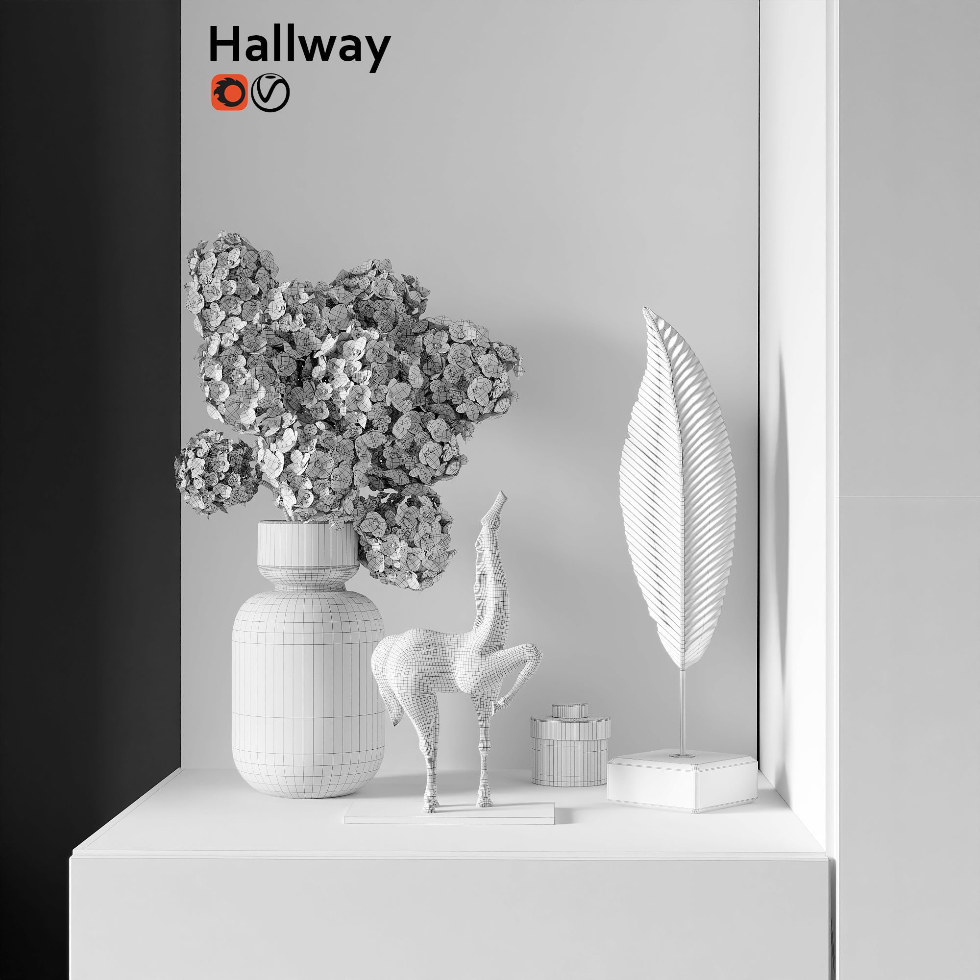 hallway furniture with shelves and bookshelves 3D model_3