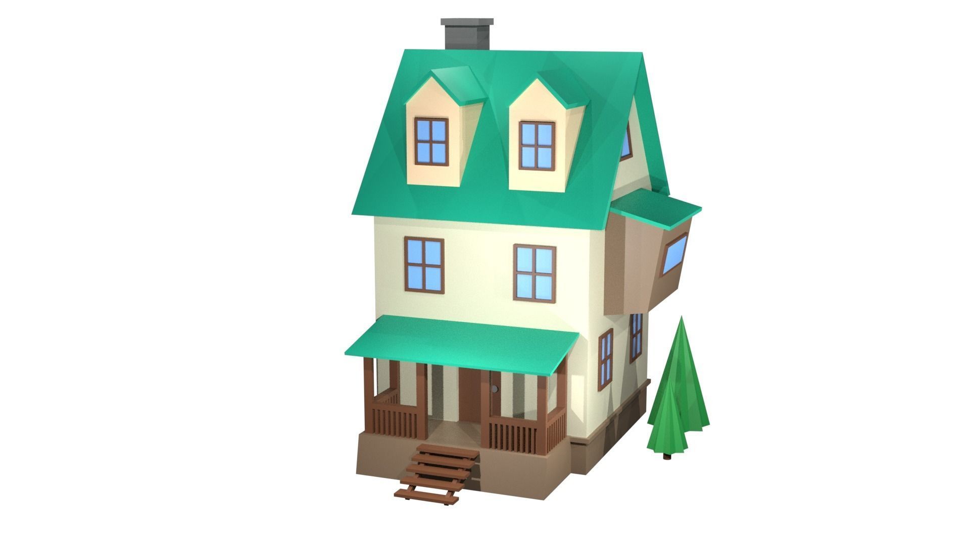 House 3D Model 2 Floors Low-poly 3D model_4