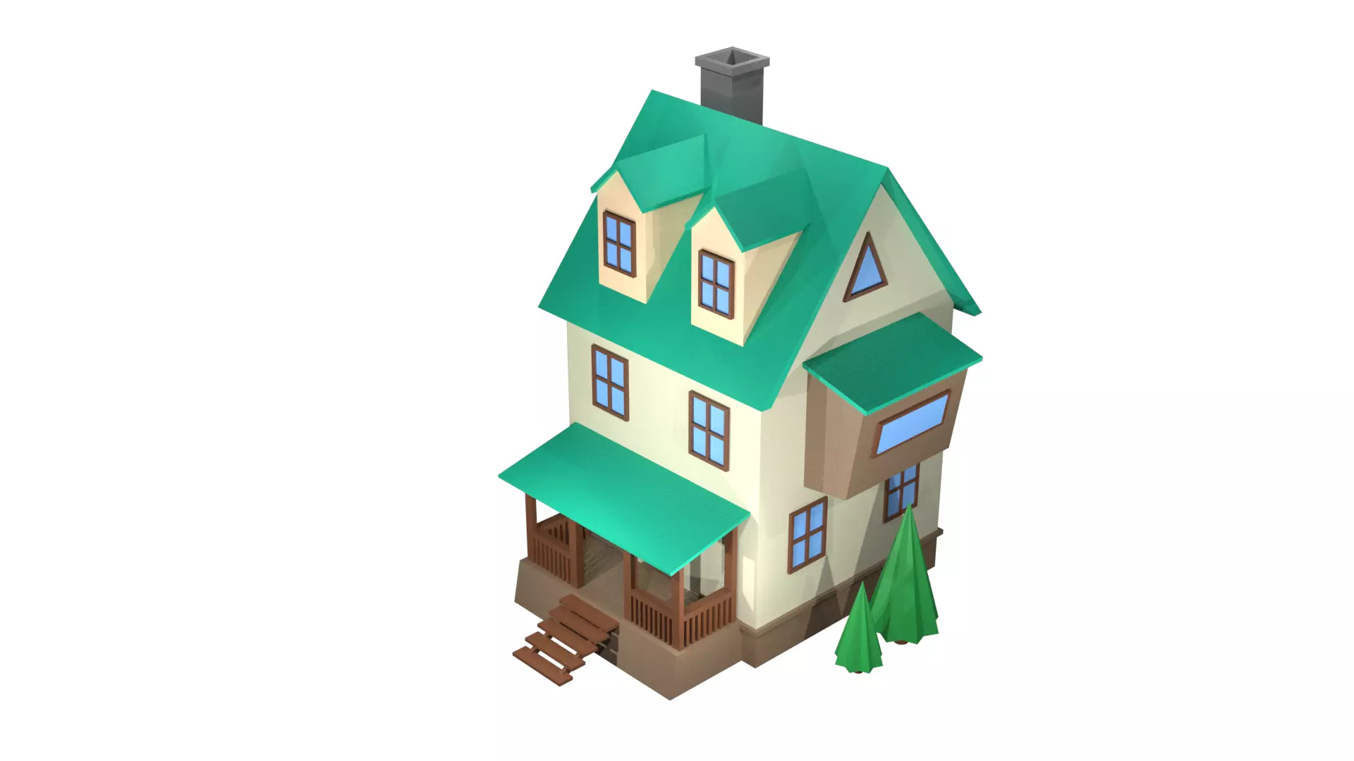 House 3D Model 2 Floors Low-poly 3D model_0