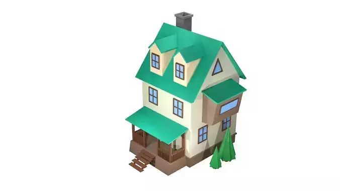 House 3D Model 2 Floors Low-poly 3D model