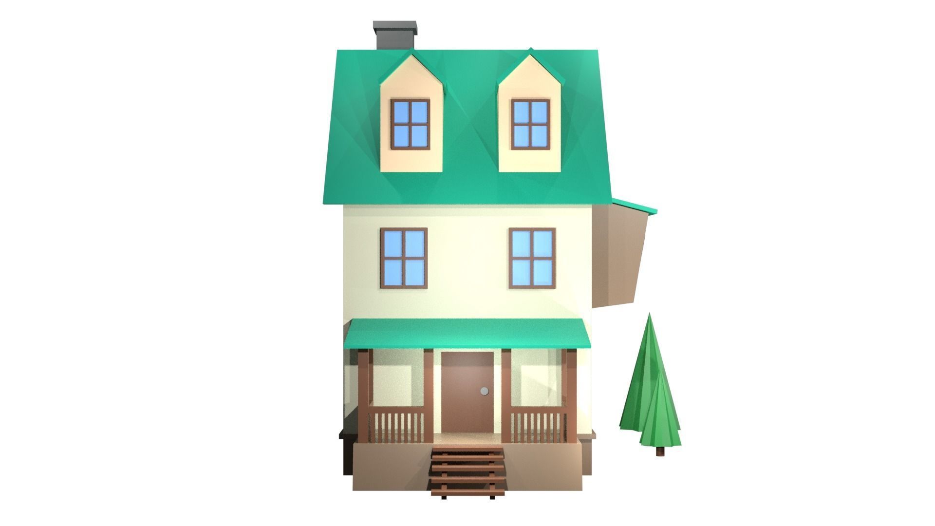 House 3D Model 2 Floors Low-poly 3D model_6