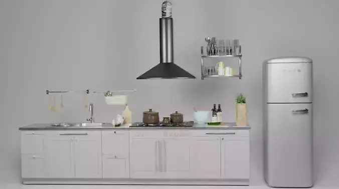 Kitchen Model with refrigerator and stove