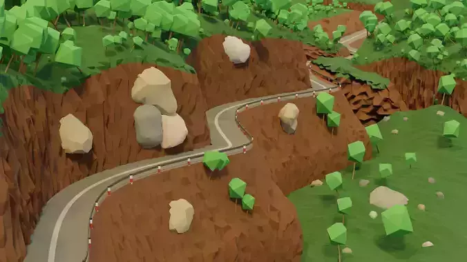 Low poly nature hills and road