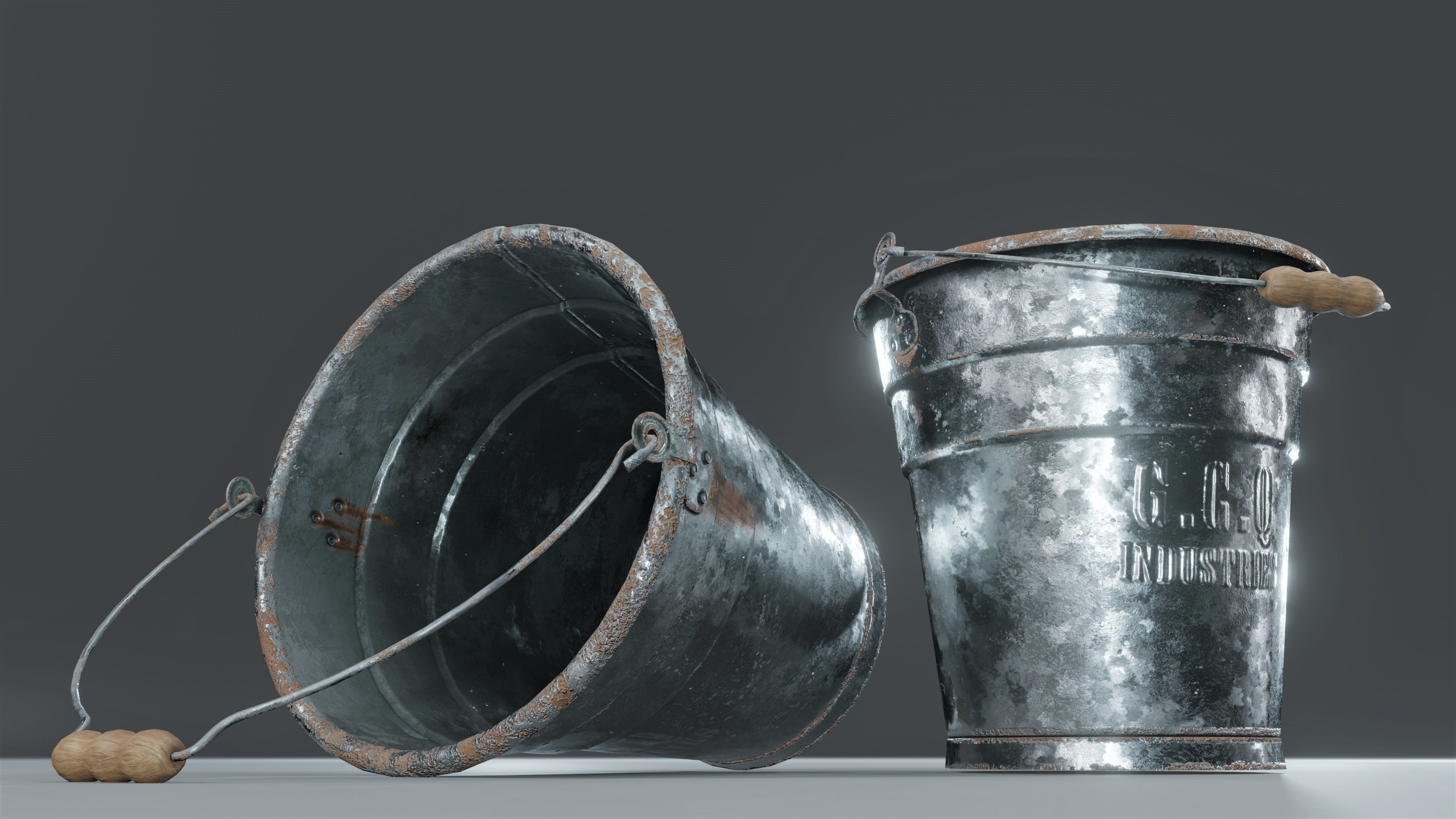 Aluminium Bucket Low-poly 3D model_7