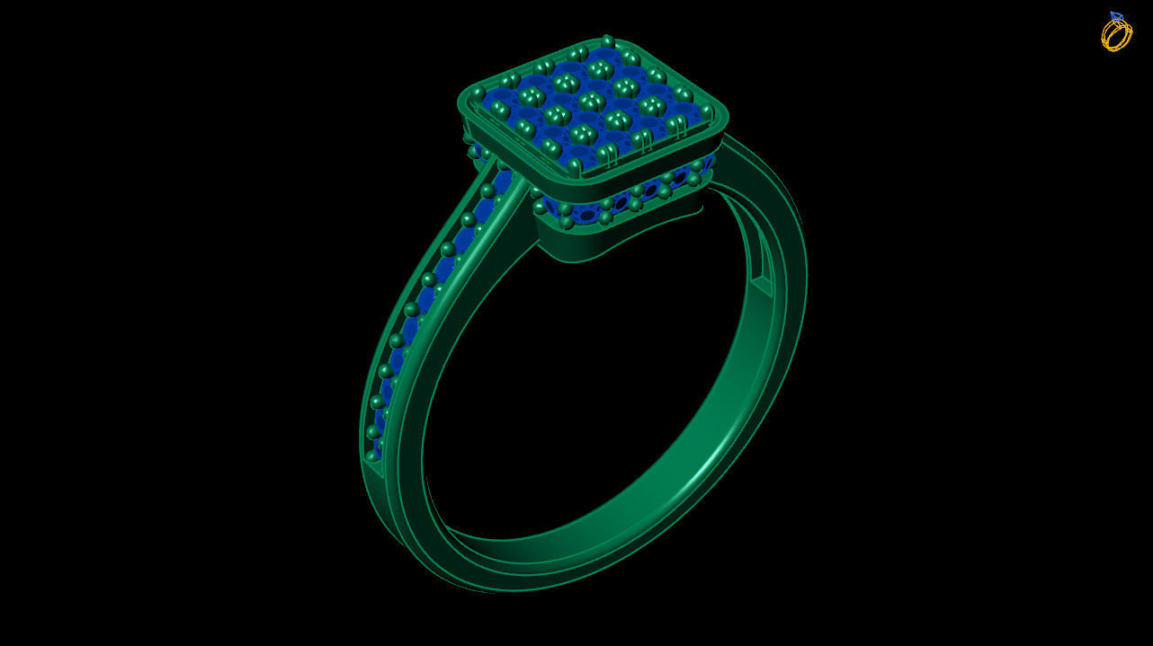 Micro pave ring - Square shaped ring  3d file 3D print model_2