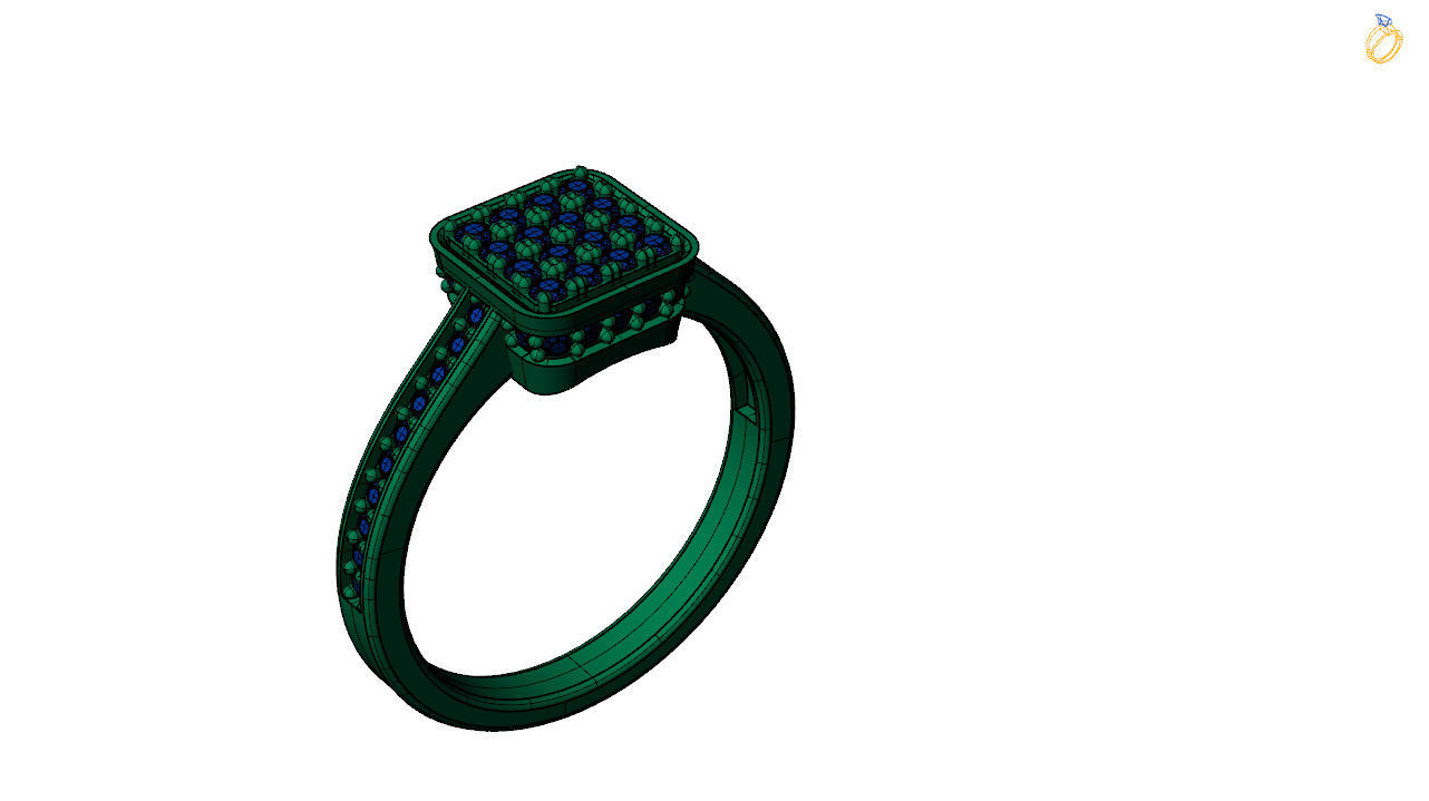 Micro pave ring - Square shaped ring  3d file 3D print model_9