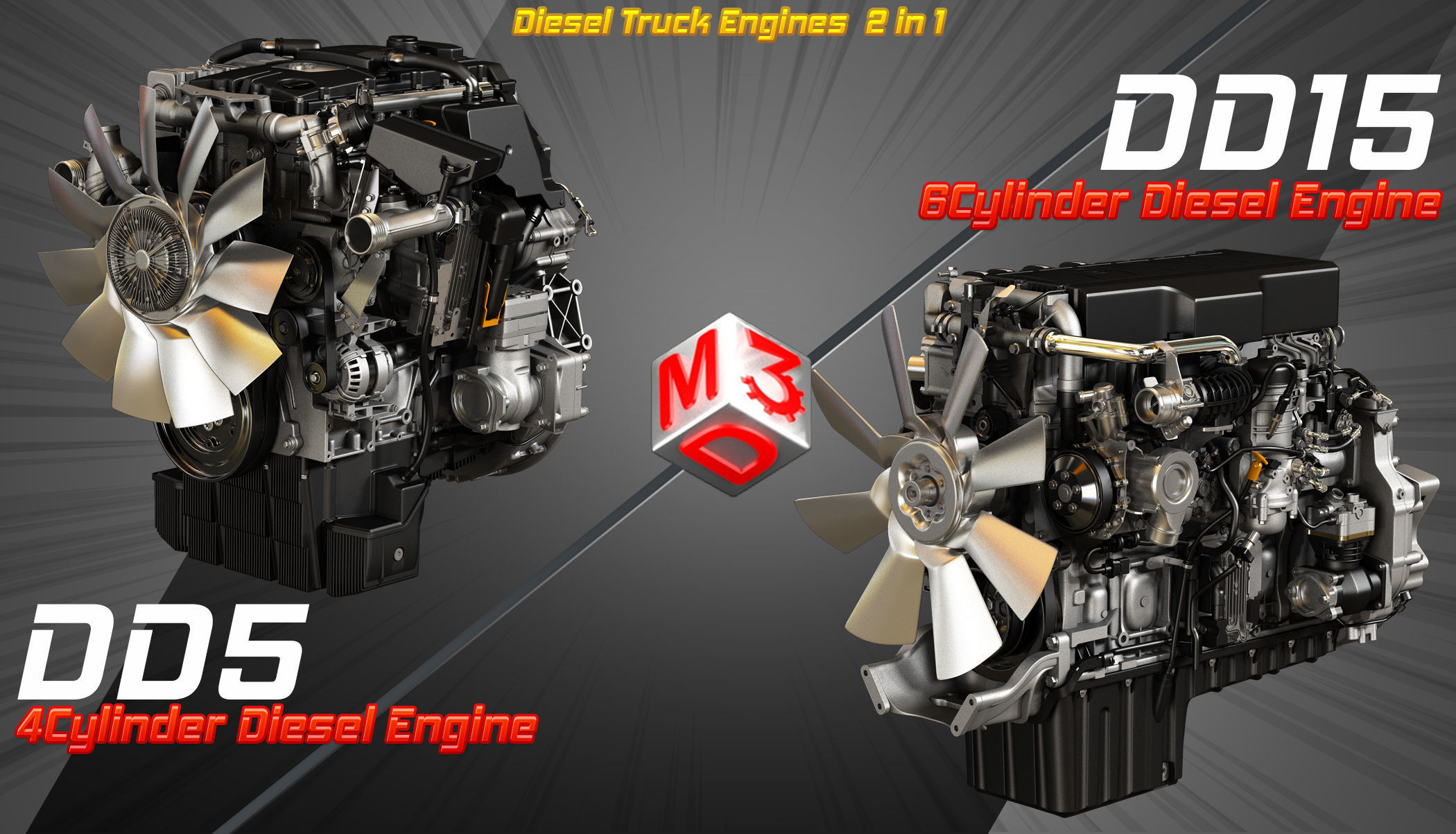 DD5 DD15 Engines Diesel Truck Engines 2 in 1 3D Model Collection