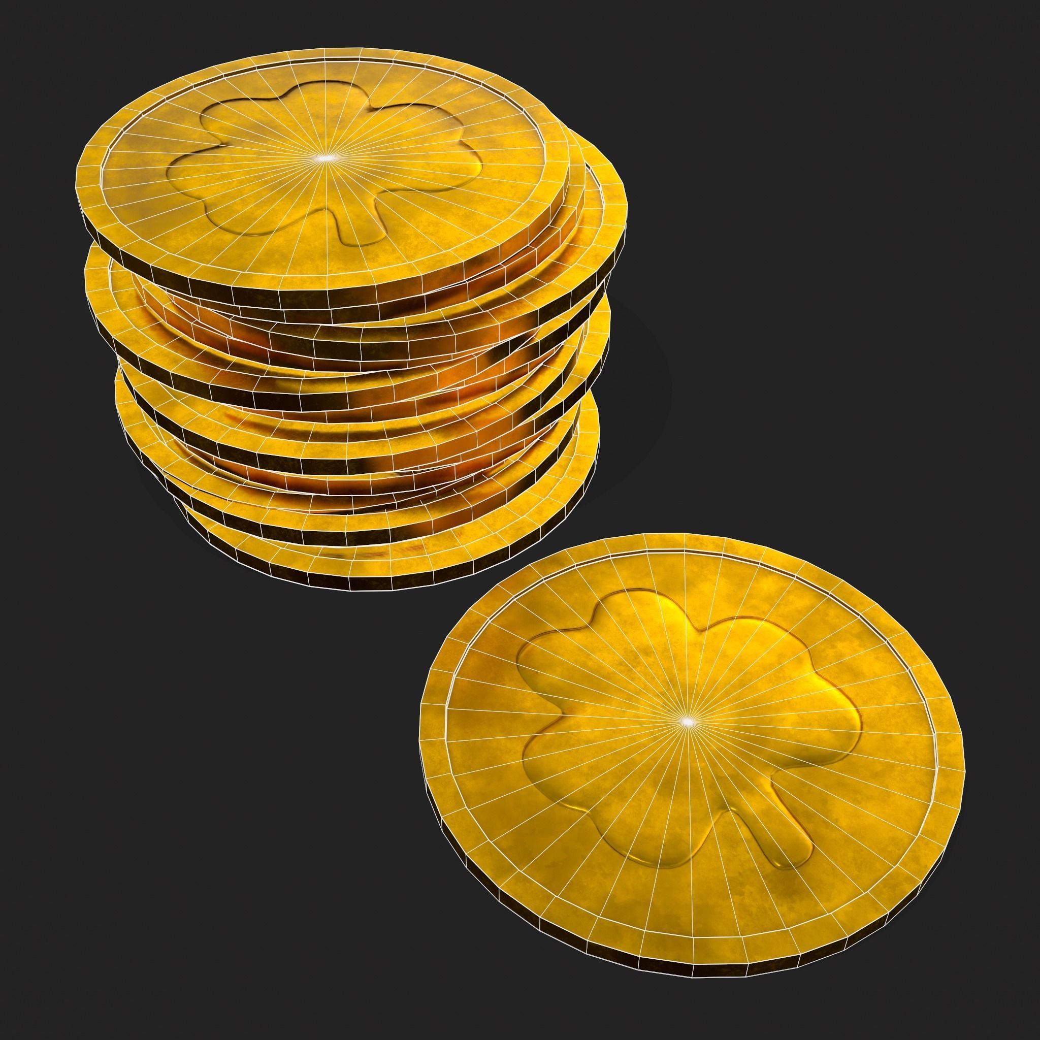 Lucky Gold Coin  Low-poly 3D model_18