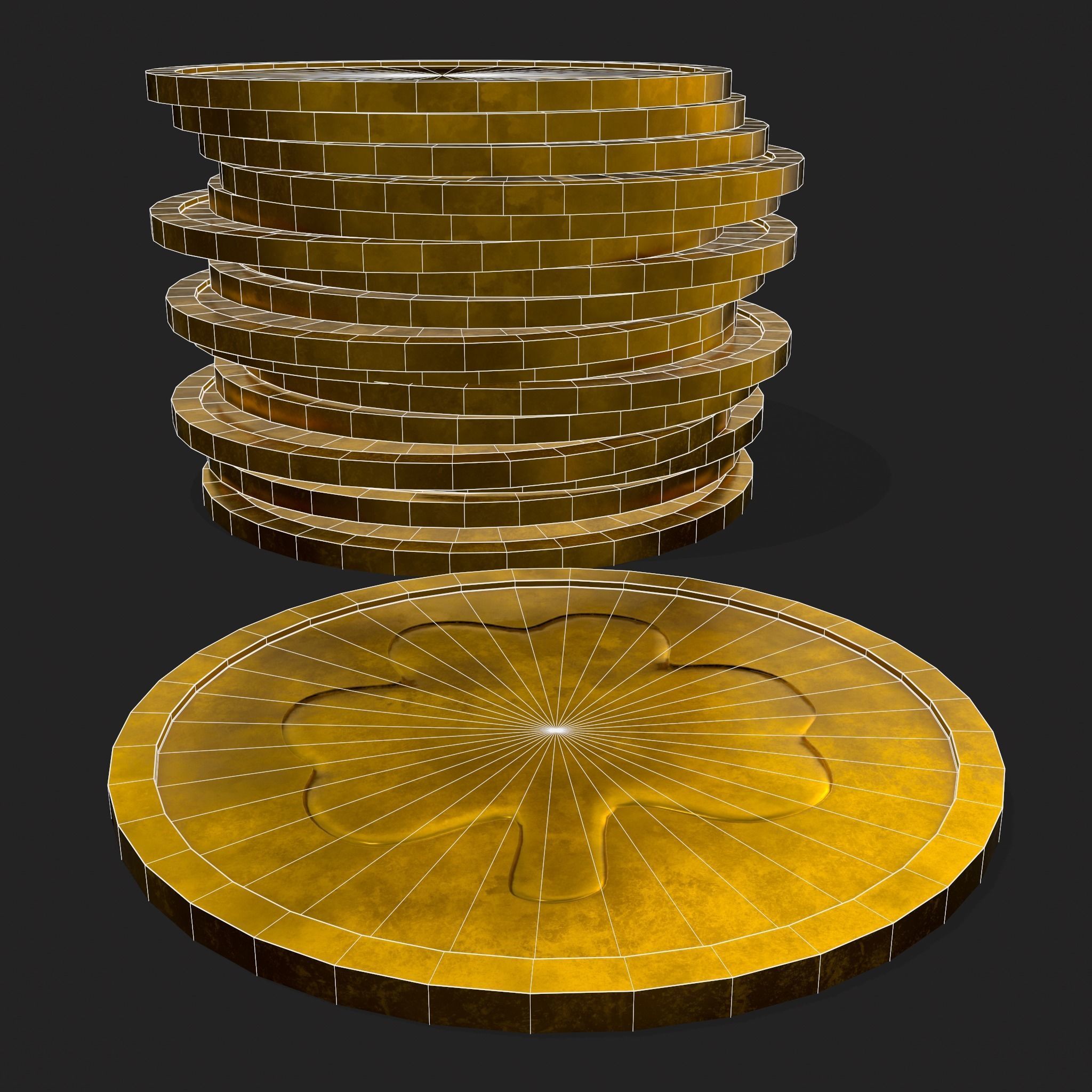 Lucky Gold Coin  Low-poly 3D model_20