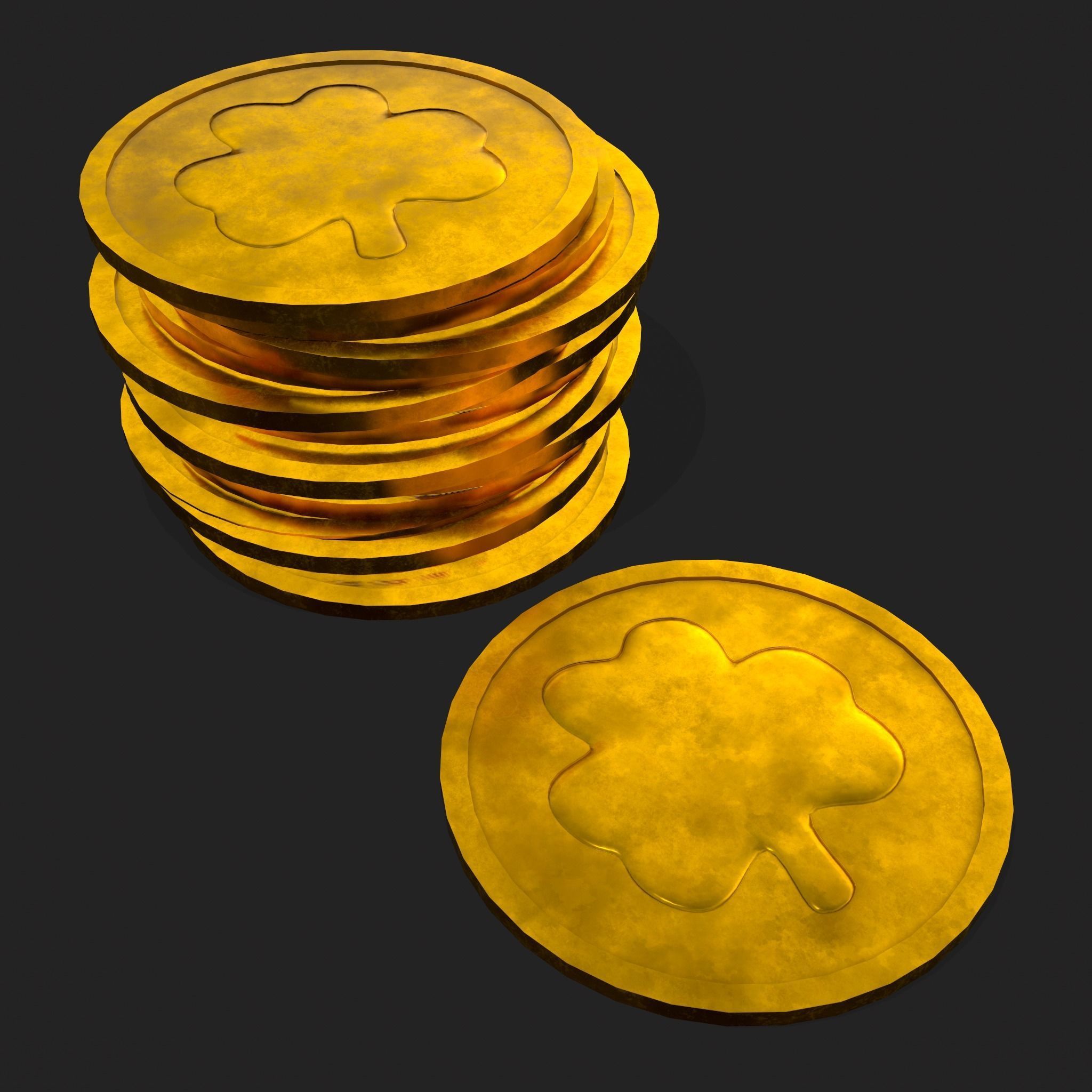 Lucky Gold Coin  Low-poly 3D model_17