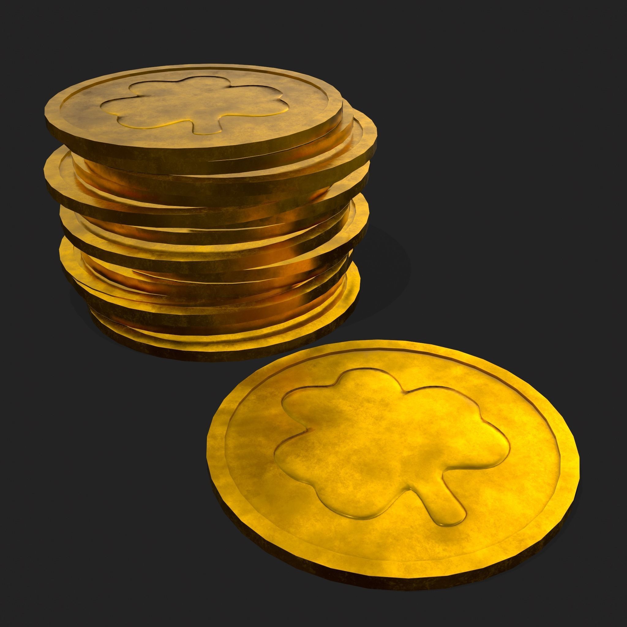 Lucky Gold Coin  Low-poly 3D model_5