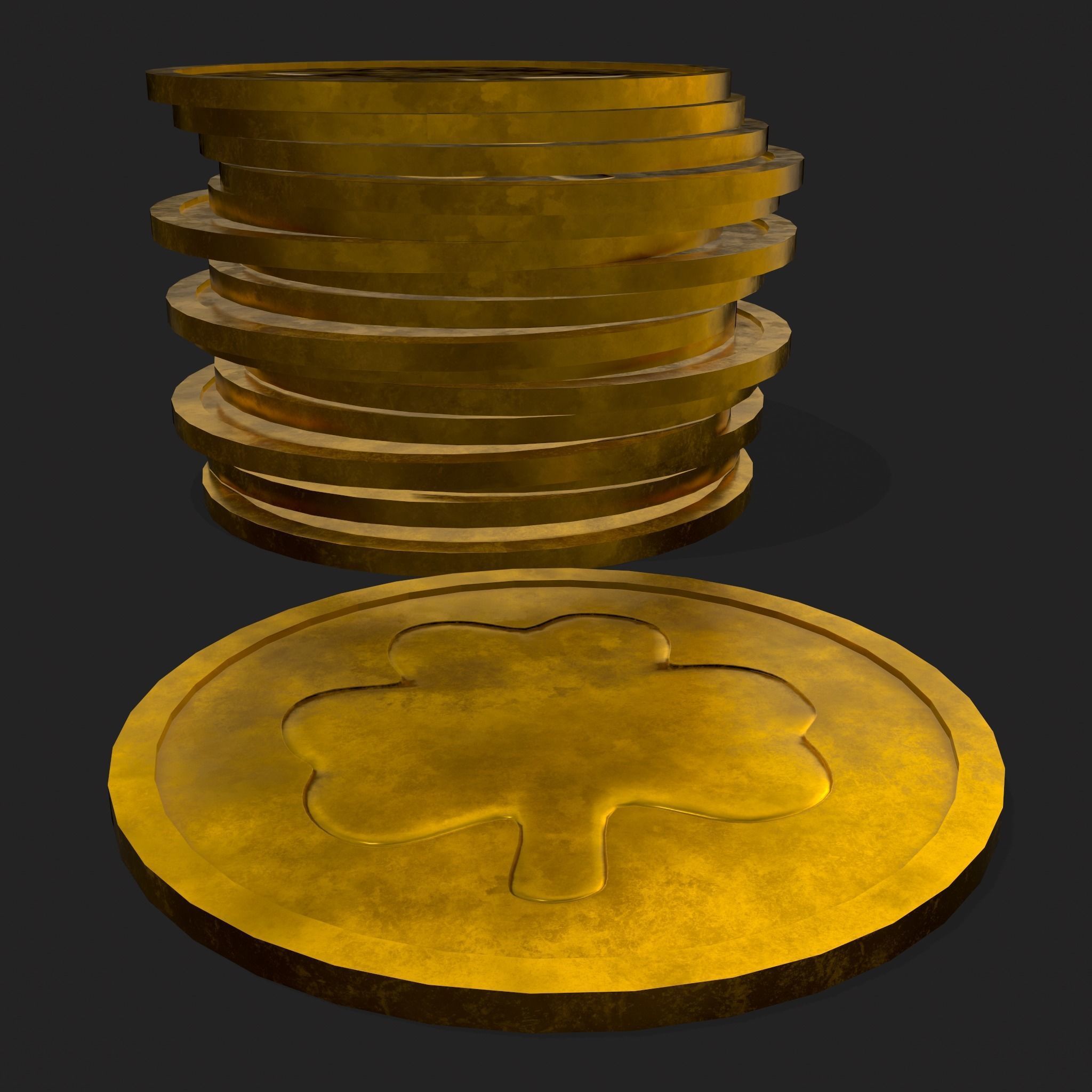 Lucky Gold Coin  Low-poly 3D model_19