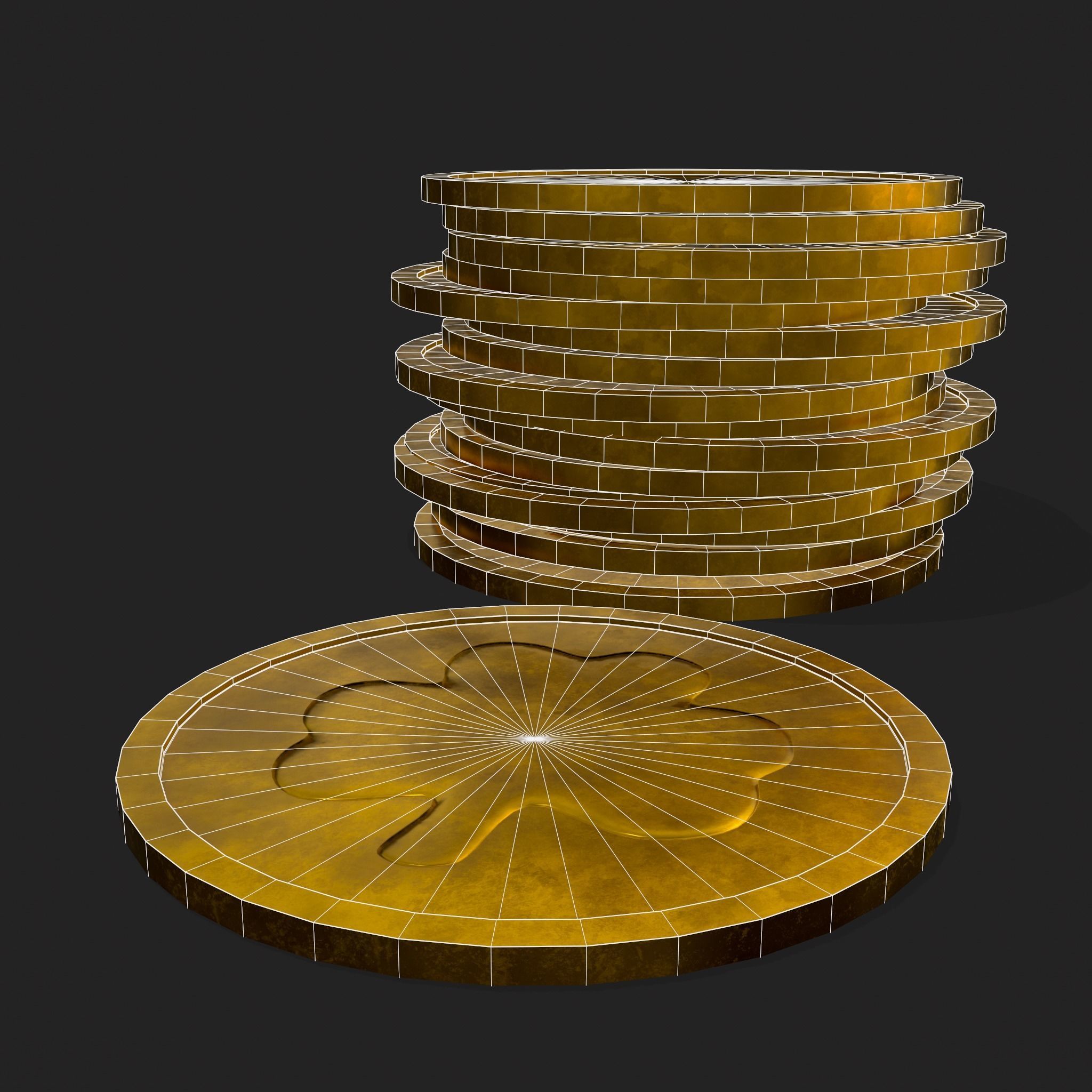 Lucky Gold Coin  Low-poly 3D model_12