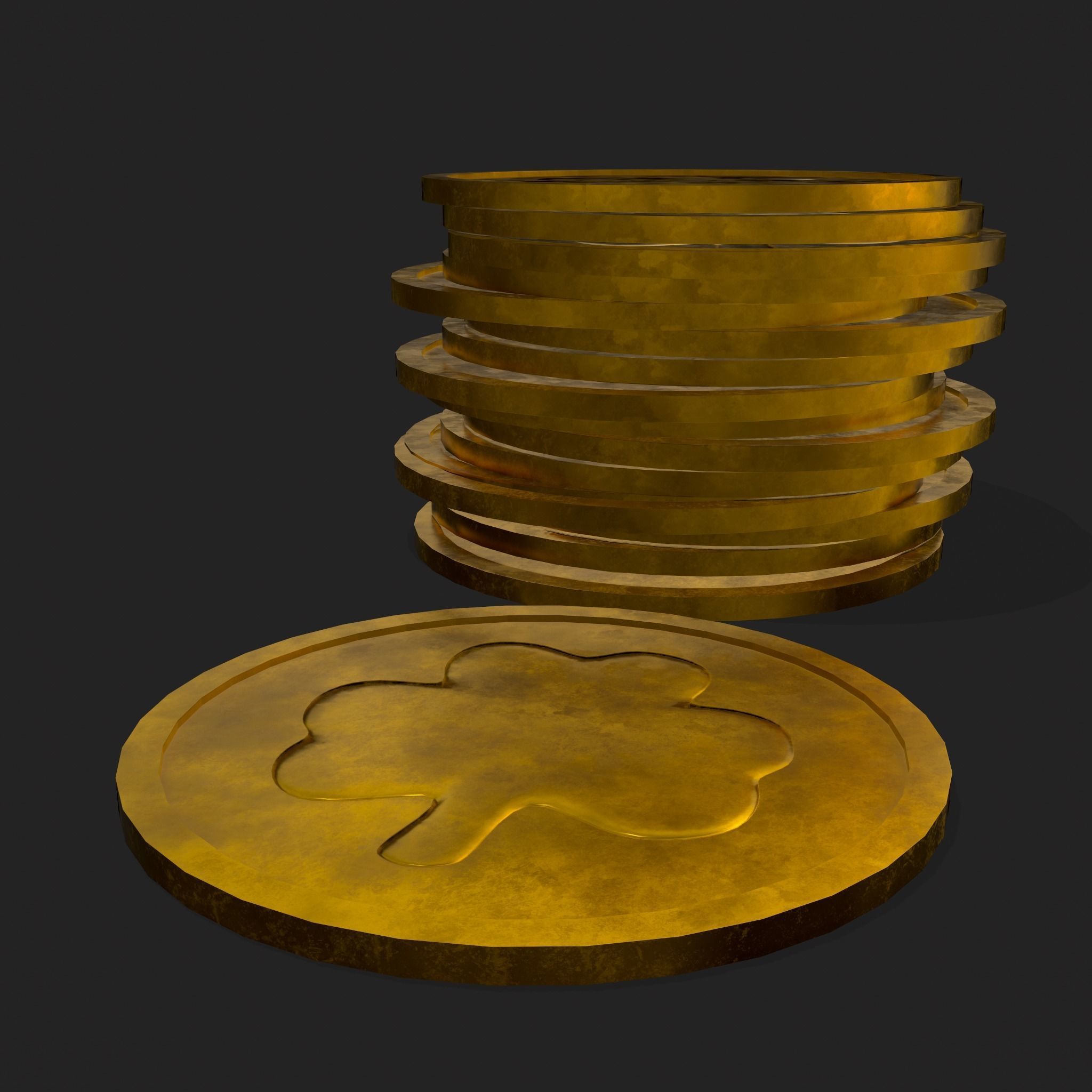 Lucky Gold Coin  Low-poly 3D model_11