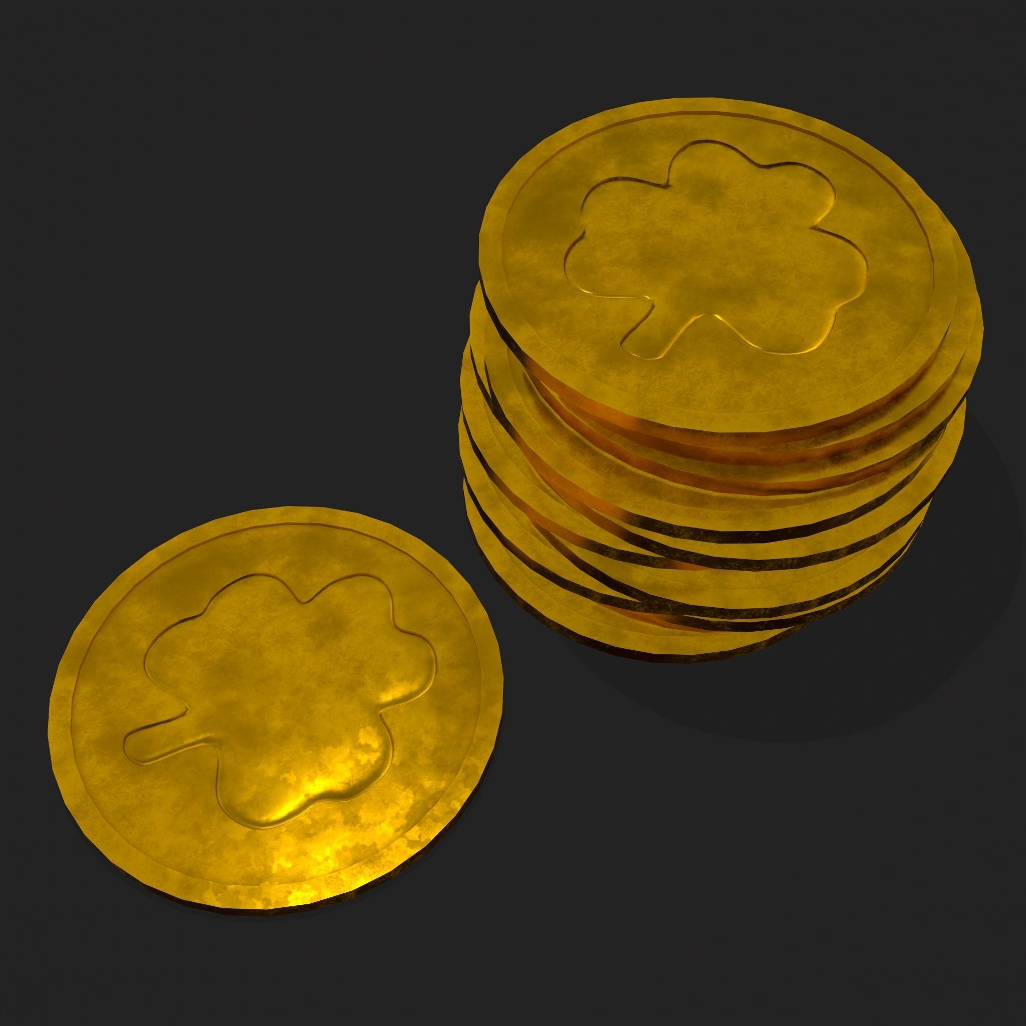 Lucky Gold Coin  Low-poly 3D model_21