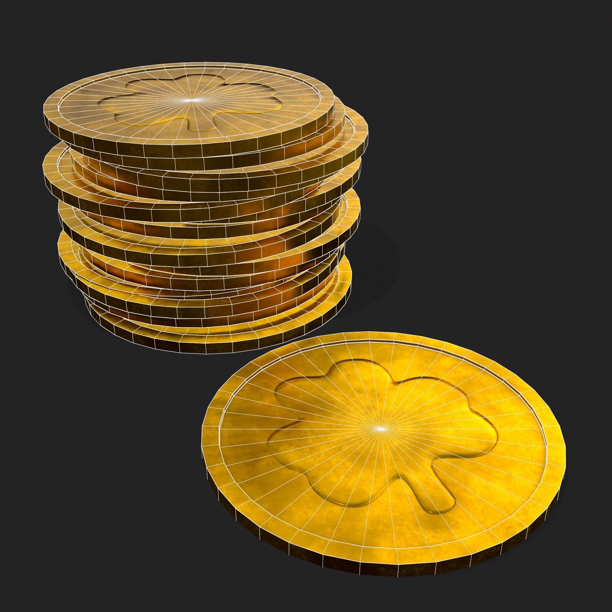 Lucky Gold Coin  Low-poly 3D model_6
