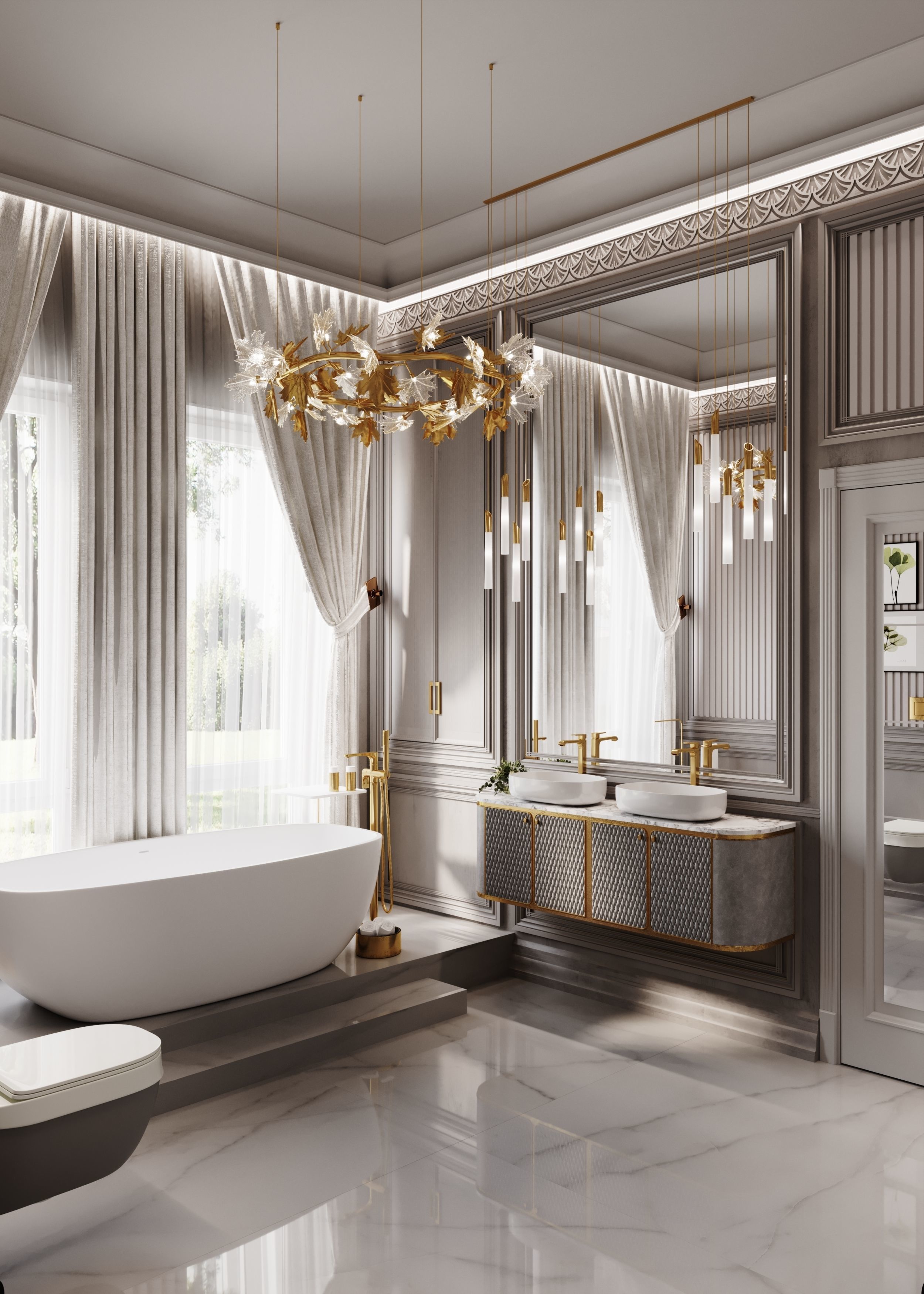 Bathroom luxury with gold accents 3D model_2