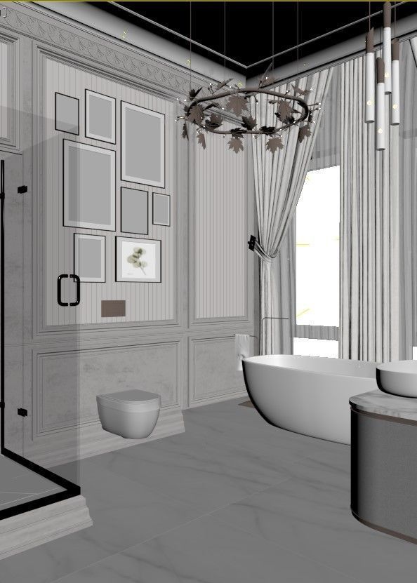 Bathroom luxury with gold accents 3D model_12