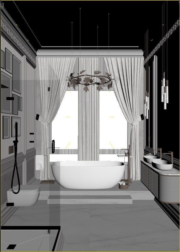 Bathroom luxury with gold accents 3D model_7