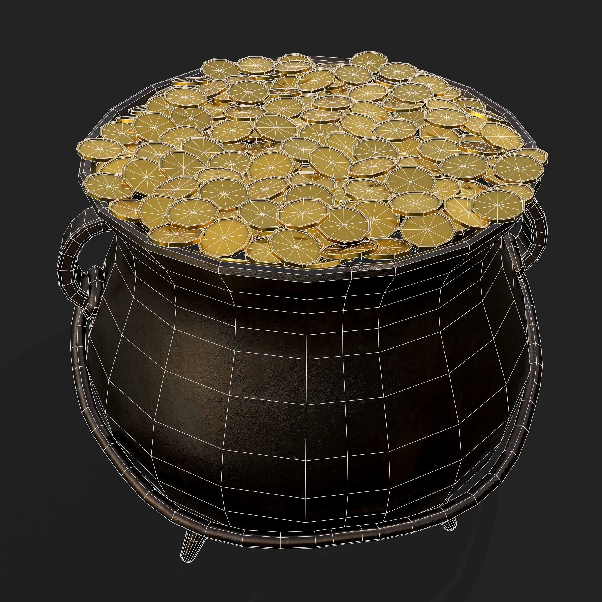 Pot of Gold Low-poly 3D model_10