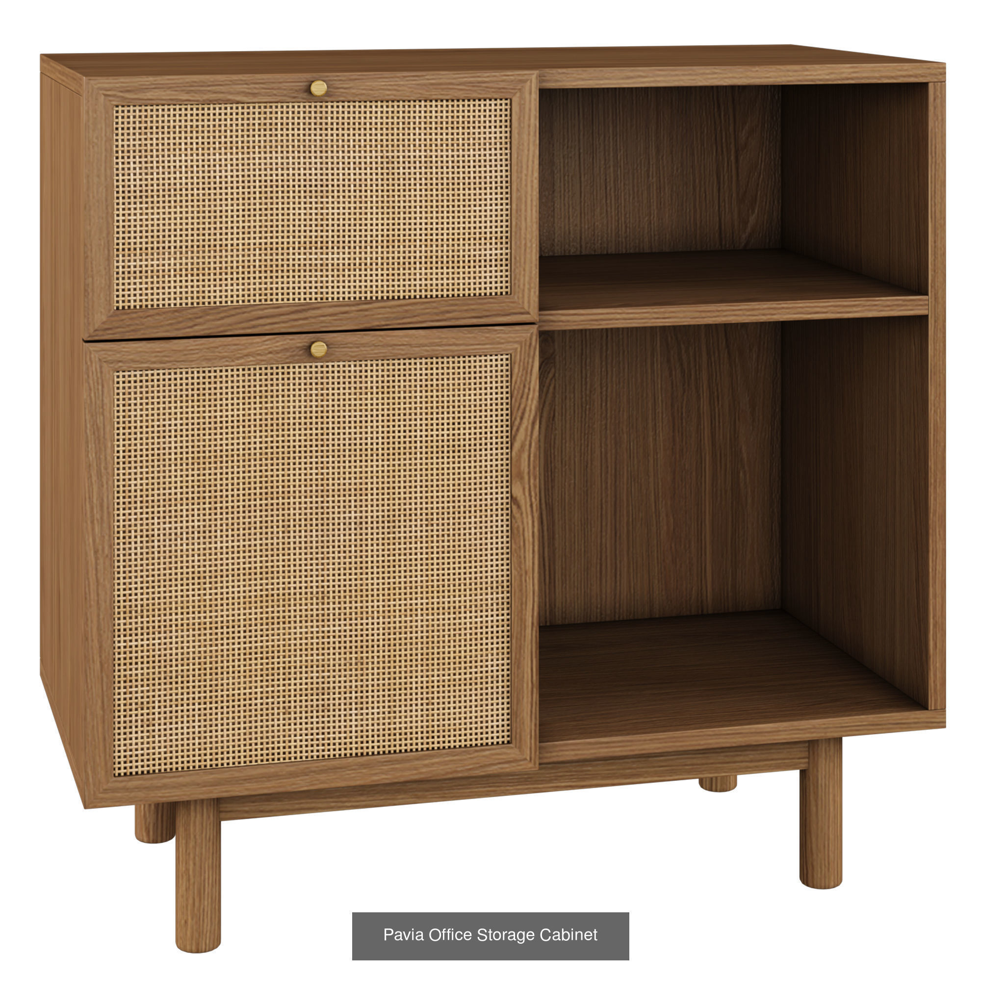 Pavia Collection wooden cabinet with rattan shelves and drawers _8