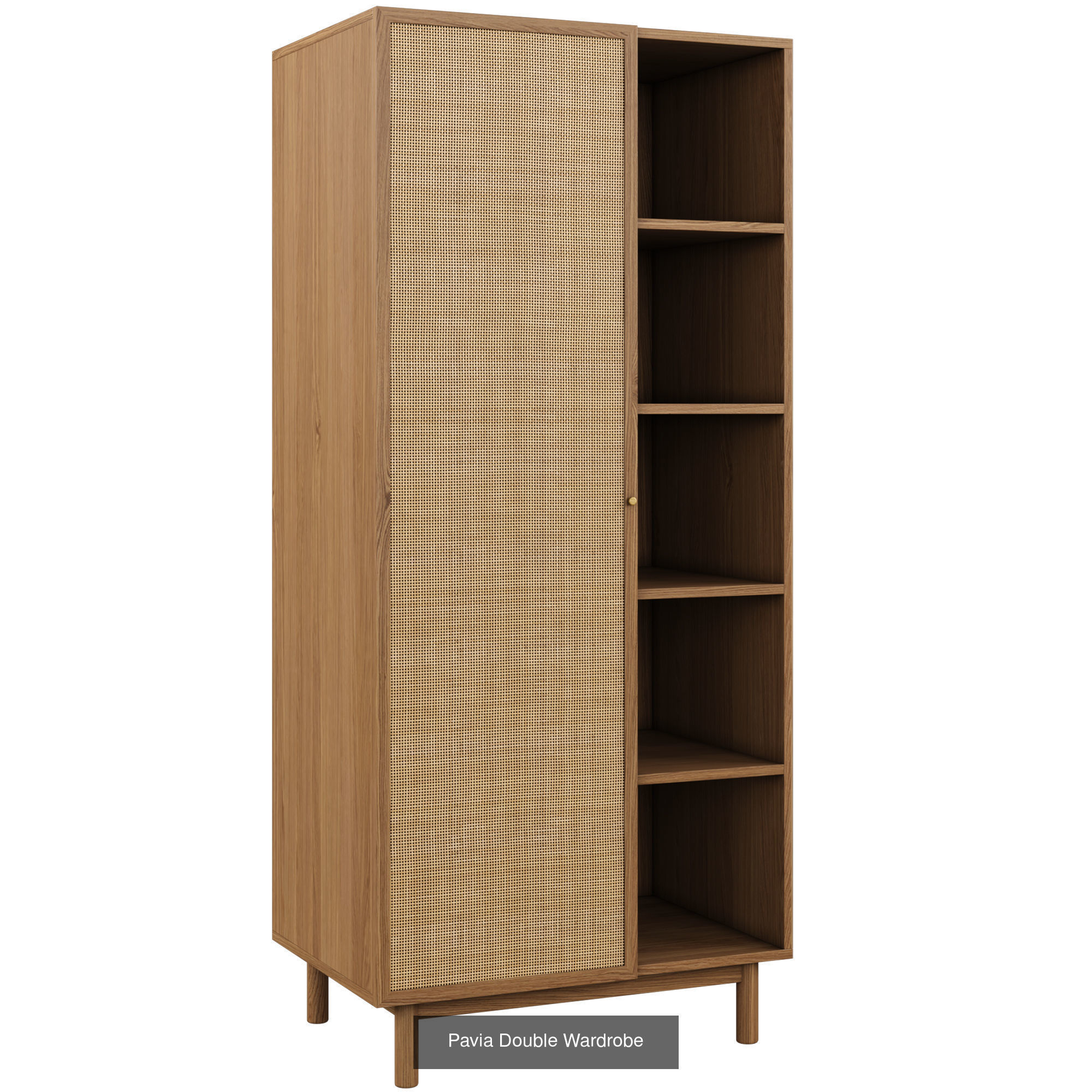 Pavia Collection wooden cabinet with rattan shelves and drawers _7