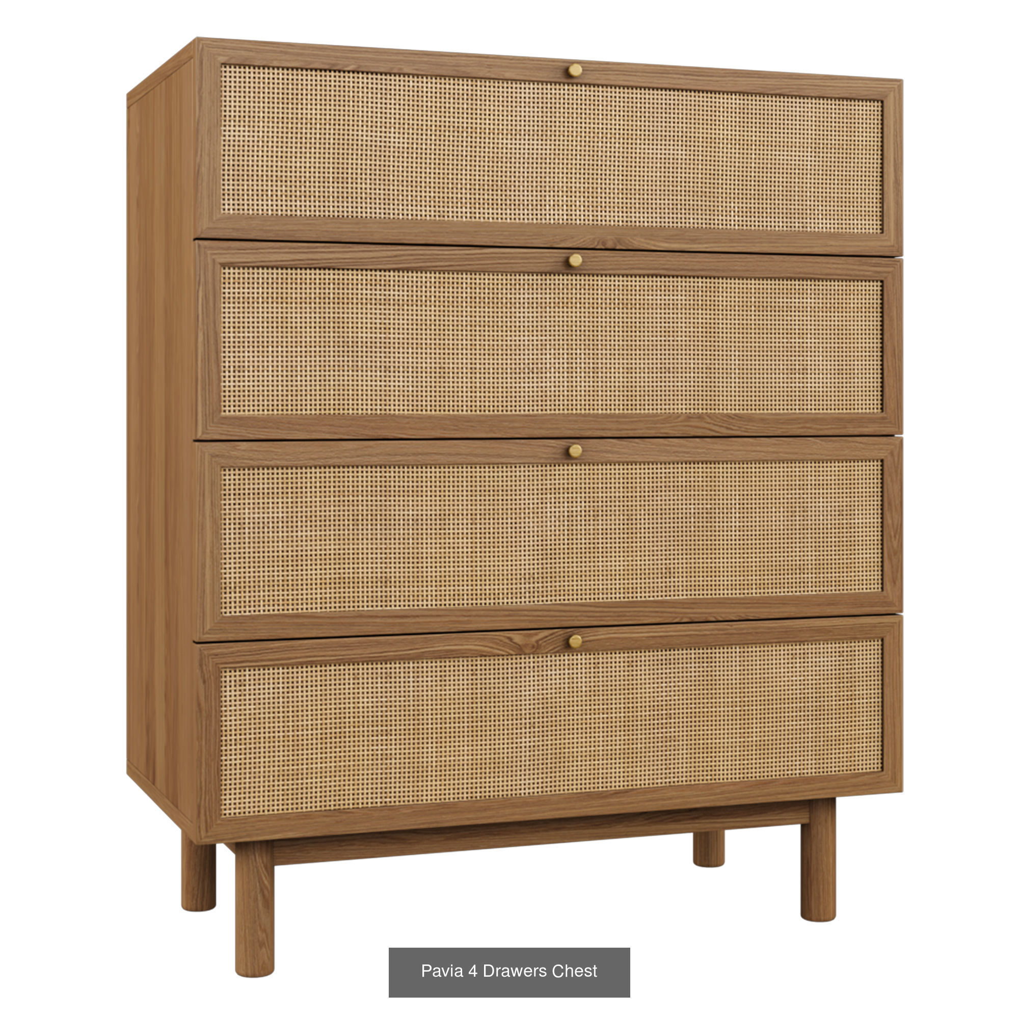 Pavia Collection wooden cabinet with rattan shelves and drawers _1