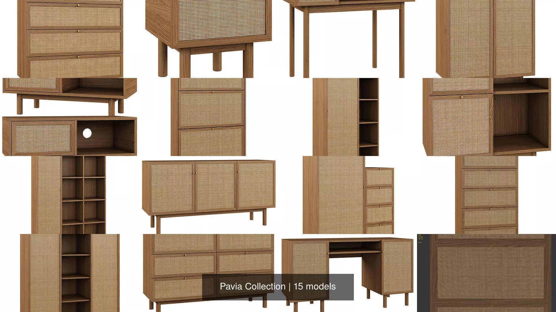 Pavia Collection wooden cabinet with rattan shelves and drawers _0
