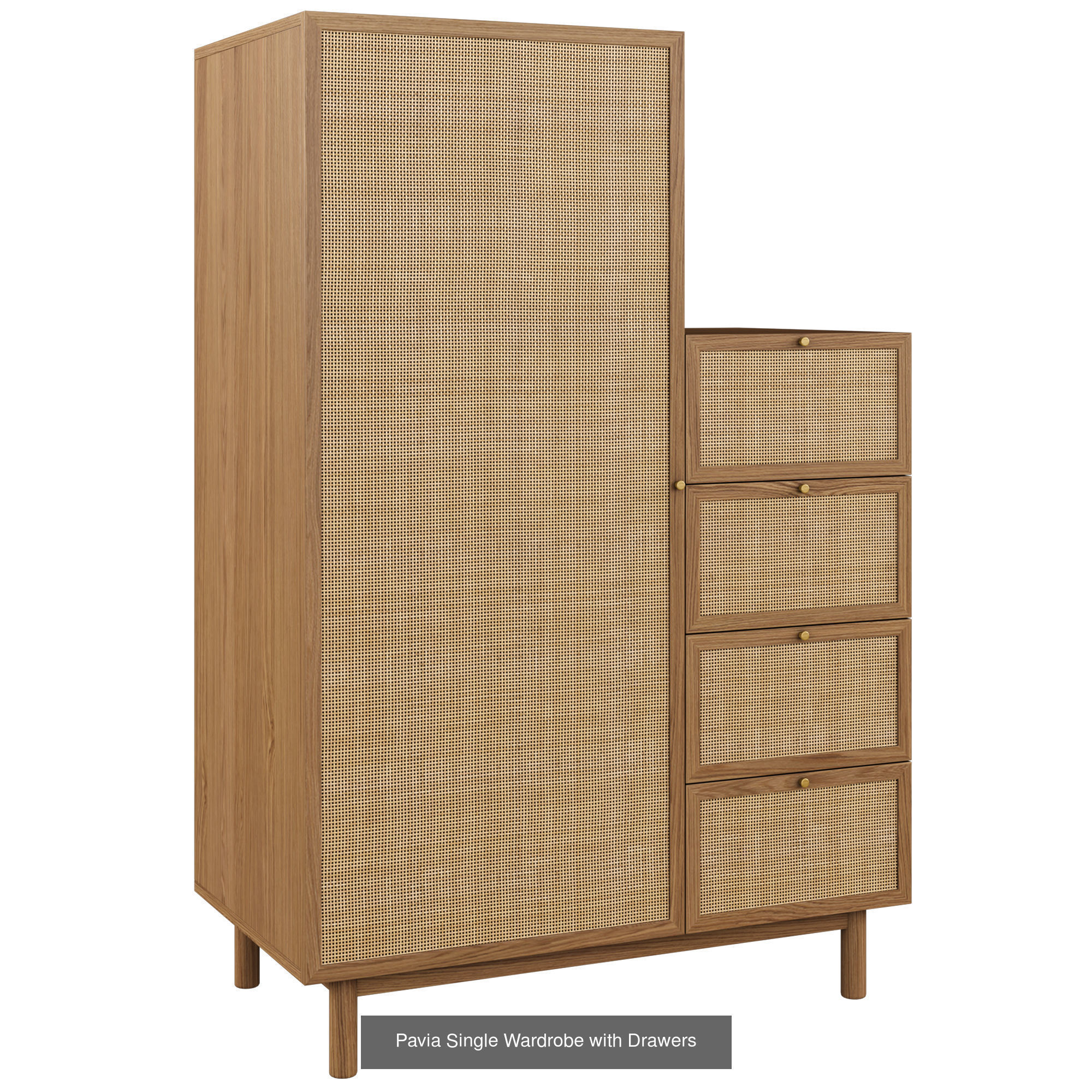 Pavia Collection wooden cabinet with rattan shelves and drawers _11