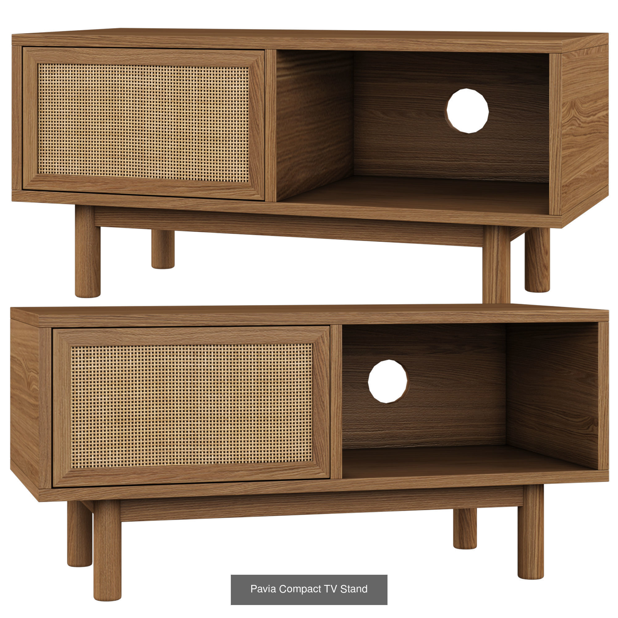 Pavia Collection wooden cabinet with rattan shelves and drawers _5
