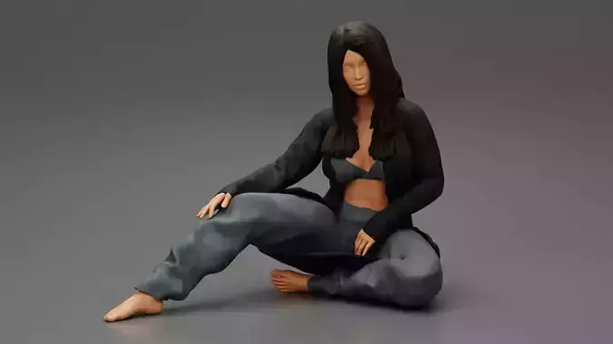 Fashion Teenager Girl Sitting on Floor