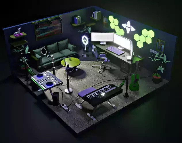 3d isometric gaming room Low-poly 3D model