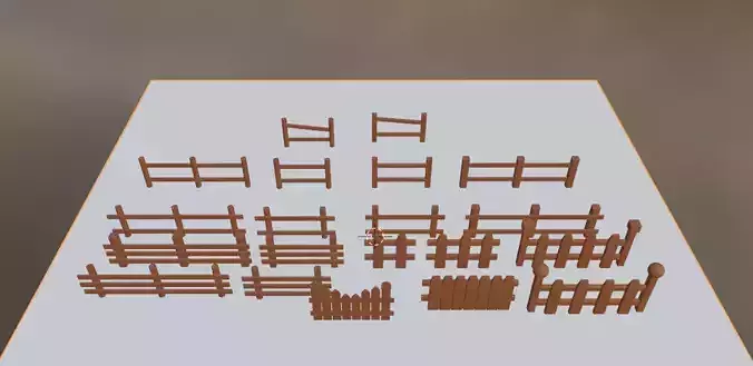 Fence Low Poly Wooden Fence Set 