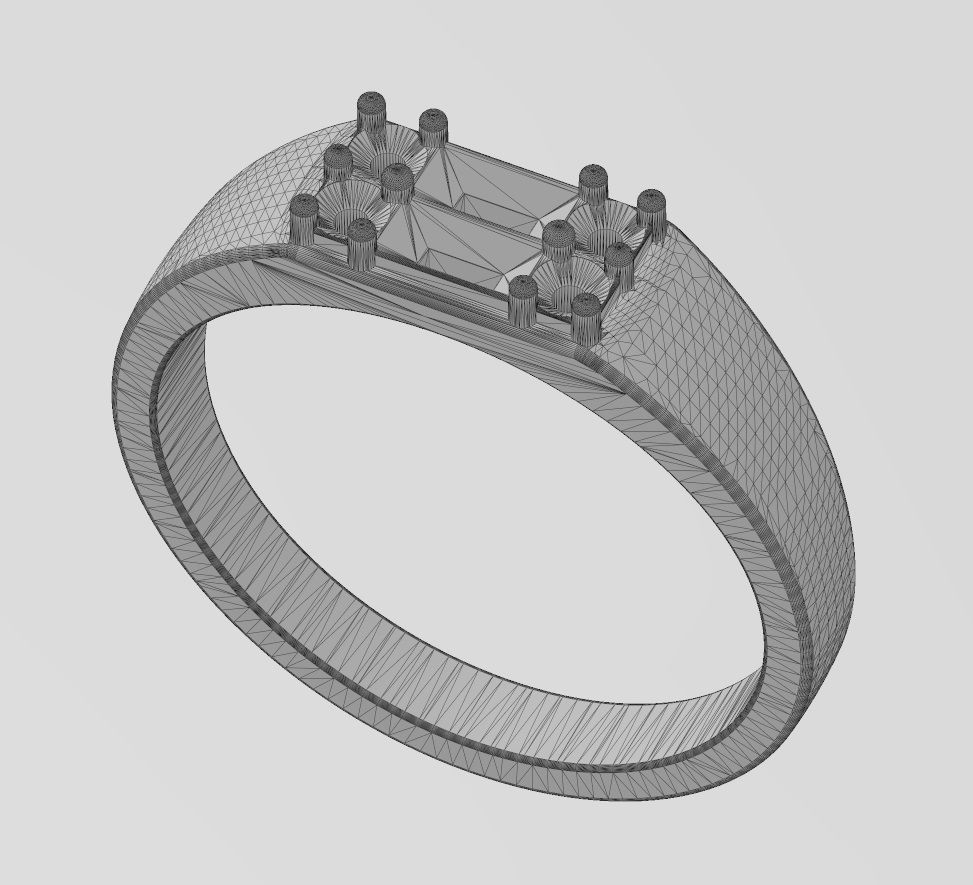 Diamond cluster rectangular ring Us sizes 5to9 3D model 3D printable ...