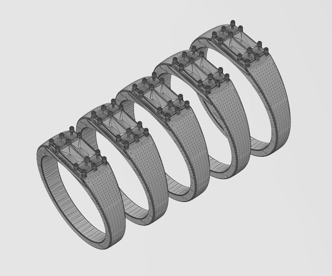 Diamond cluster rectangular ring Us sizes 5to9 3D model 3D printable ...